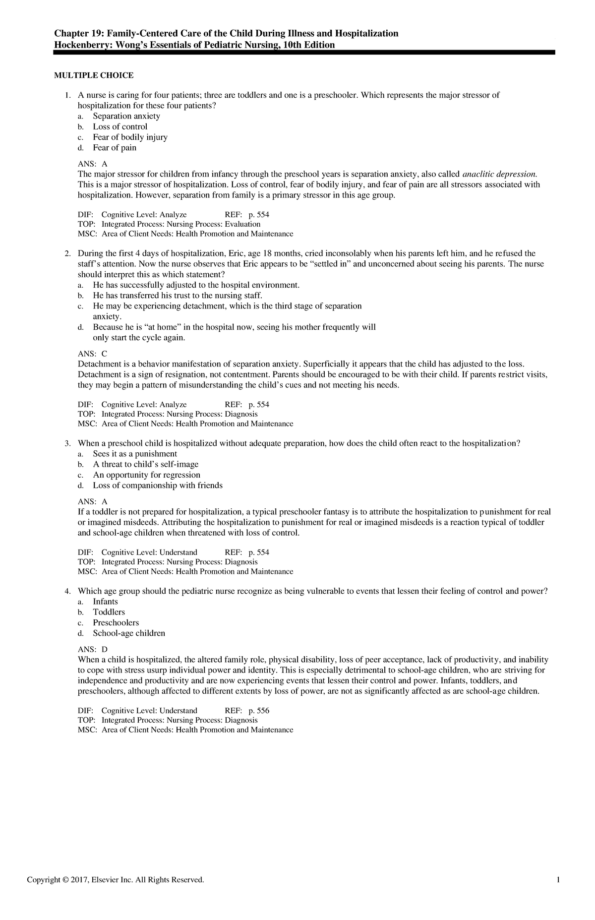 Exam View - Chapter 19 - Practice questions with rationales - Chapter ...