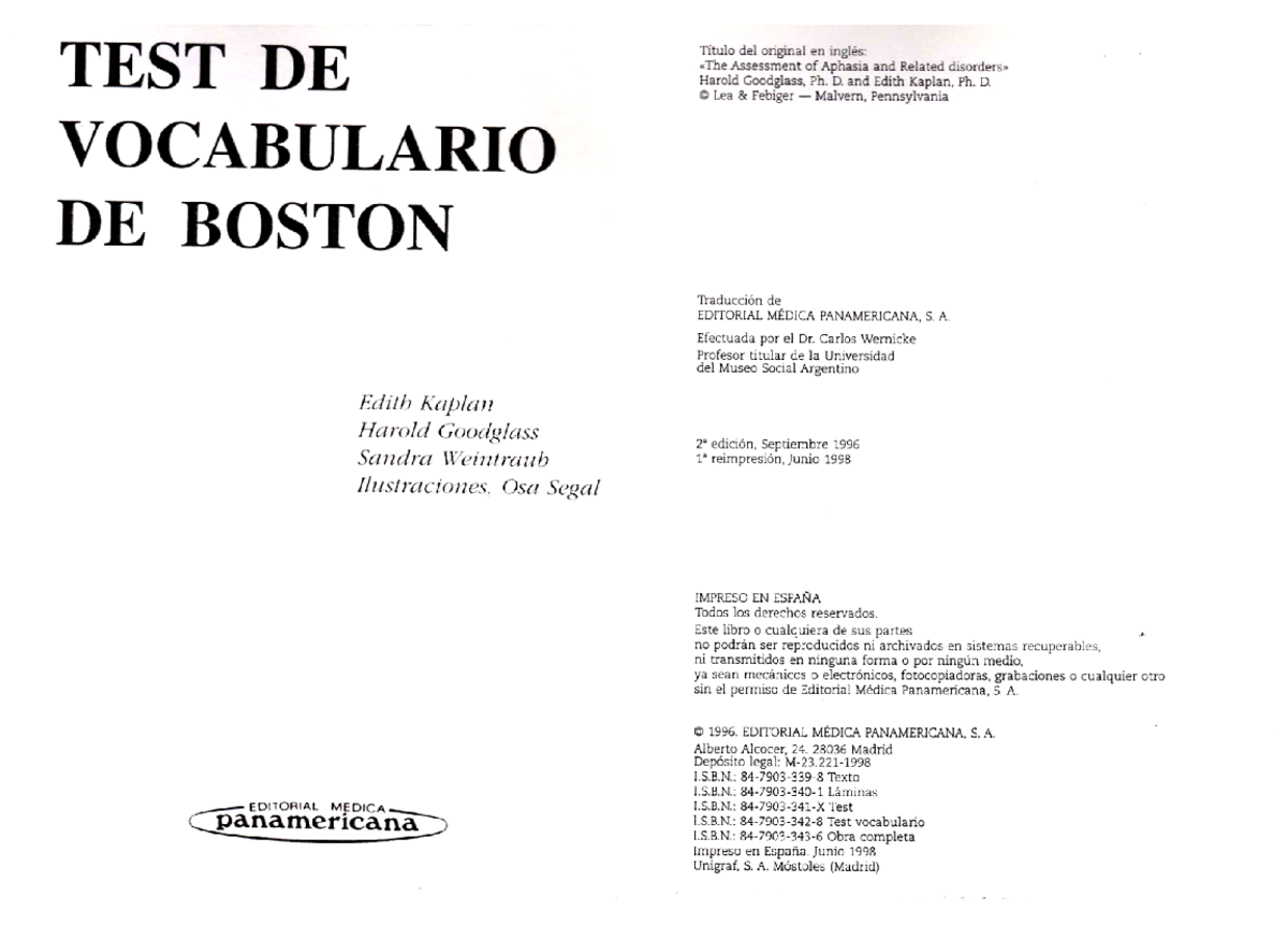 Test de Vocabulario de Boston - TEST DE Título del original en inglés