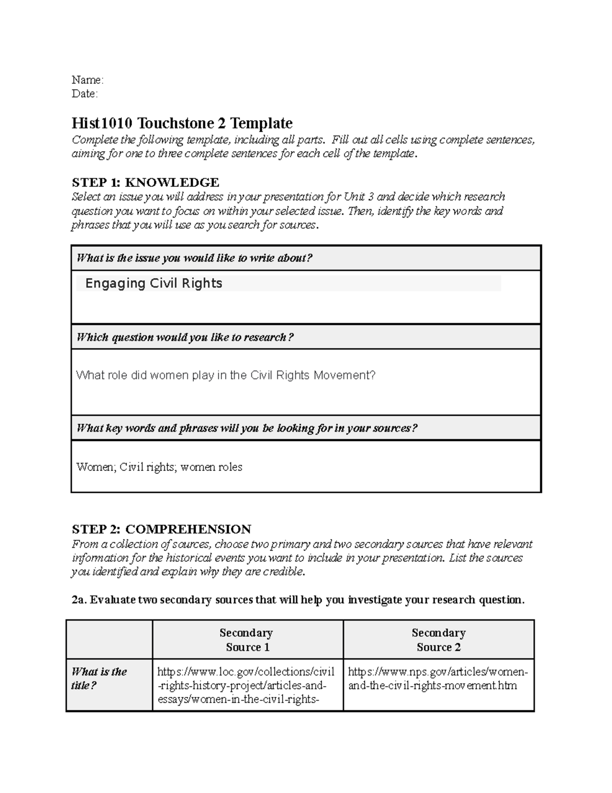Touchstone 2 his 110 - Name: Date: Hist1010 Touchstone 2 Template ...