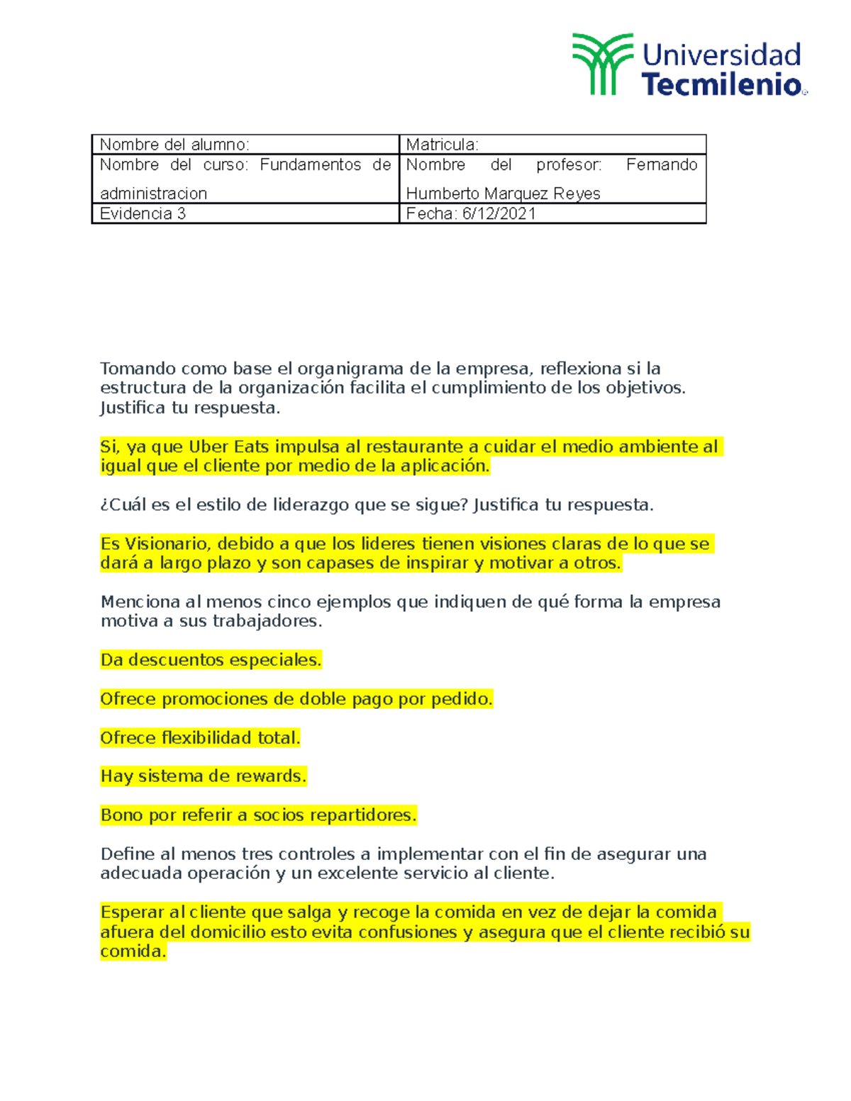 Evidencia 3 fundamentos de administracion - Tomando como base el ...