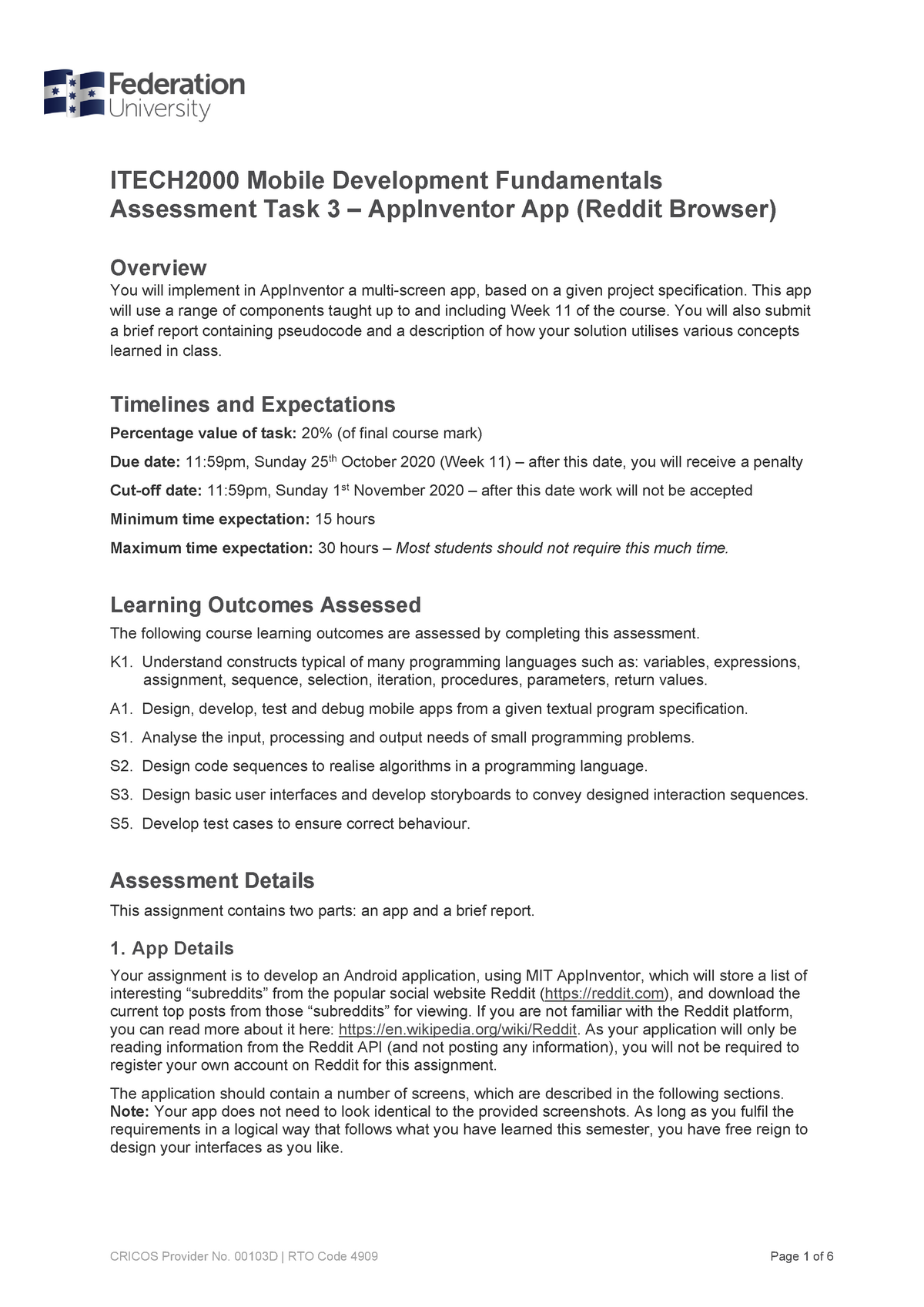 Itech2000 Fed Uni Assessment Task 3 2020 20 Studocu