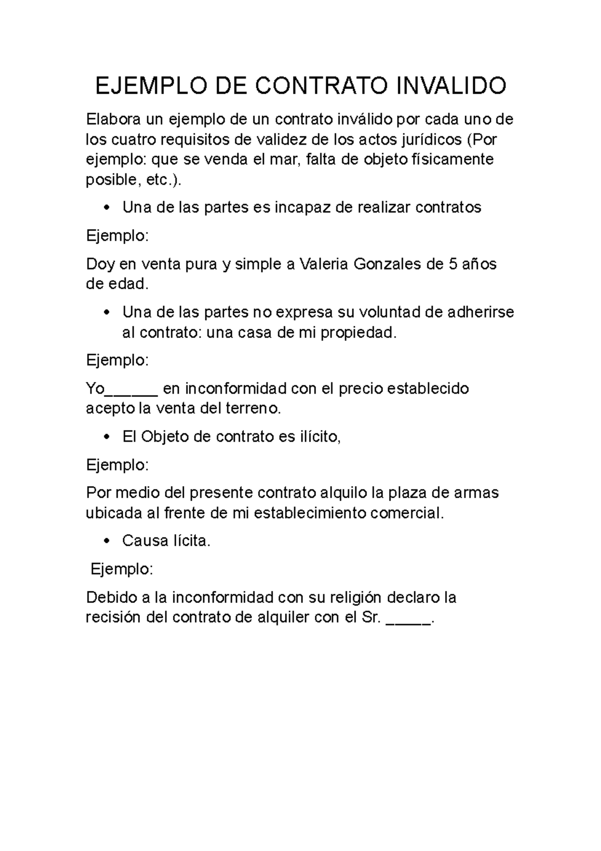 Ejemplo DE Contrato Invalido- Derecho Empresarial - EJEMPLO DE CONTRATO ...