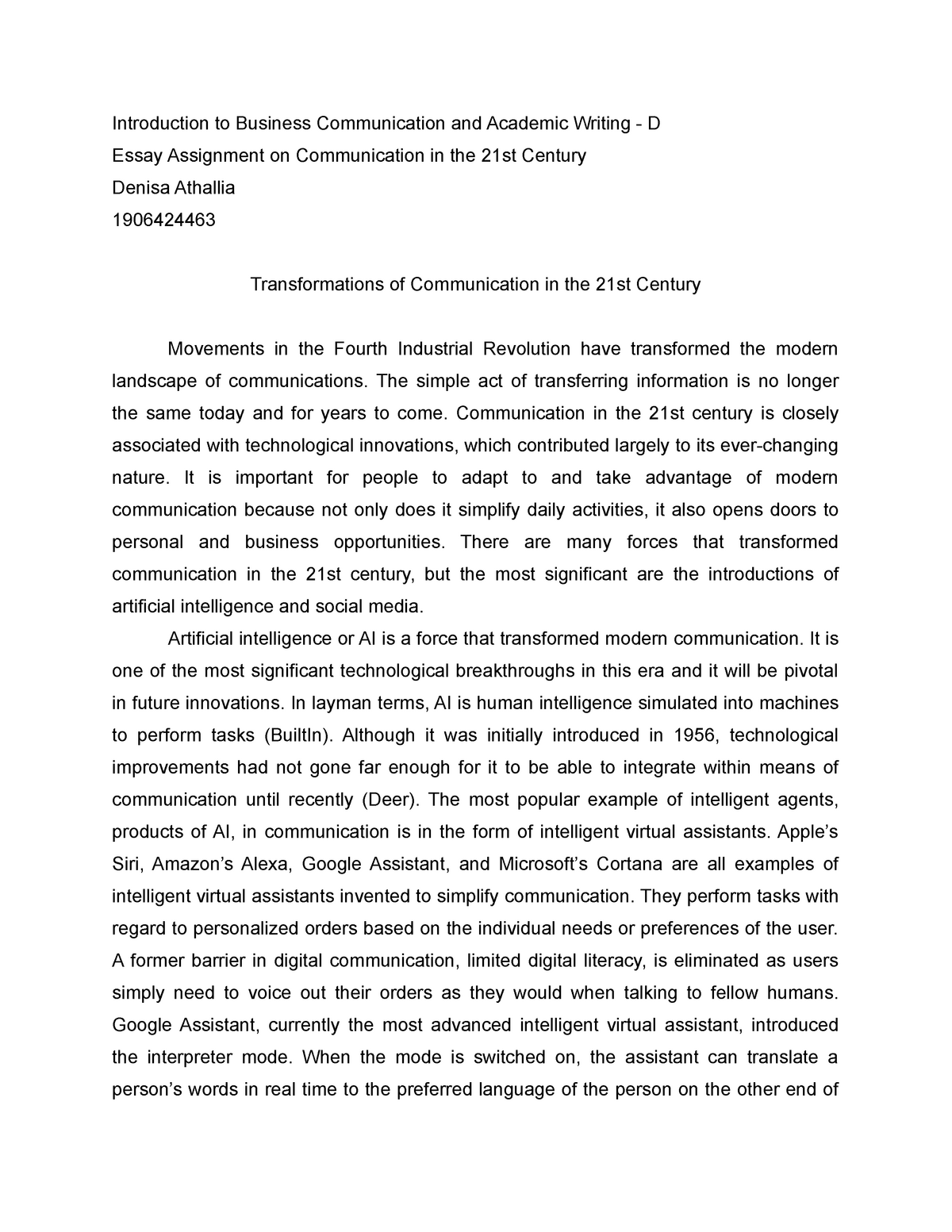 essay on communication in business world