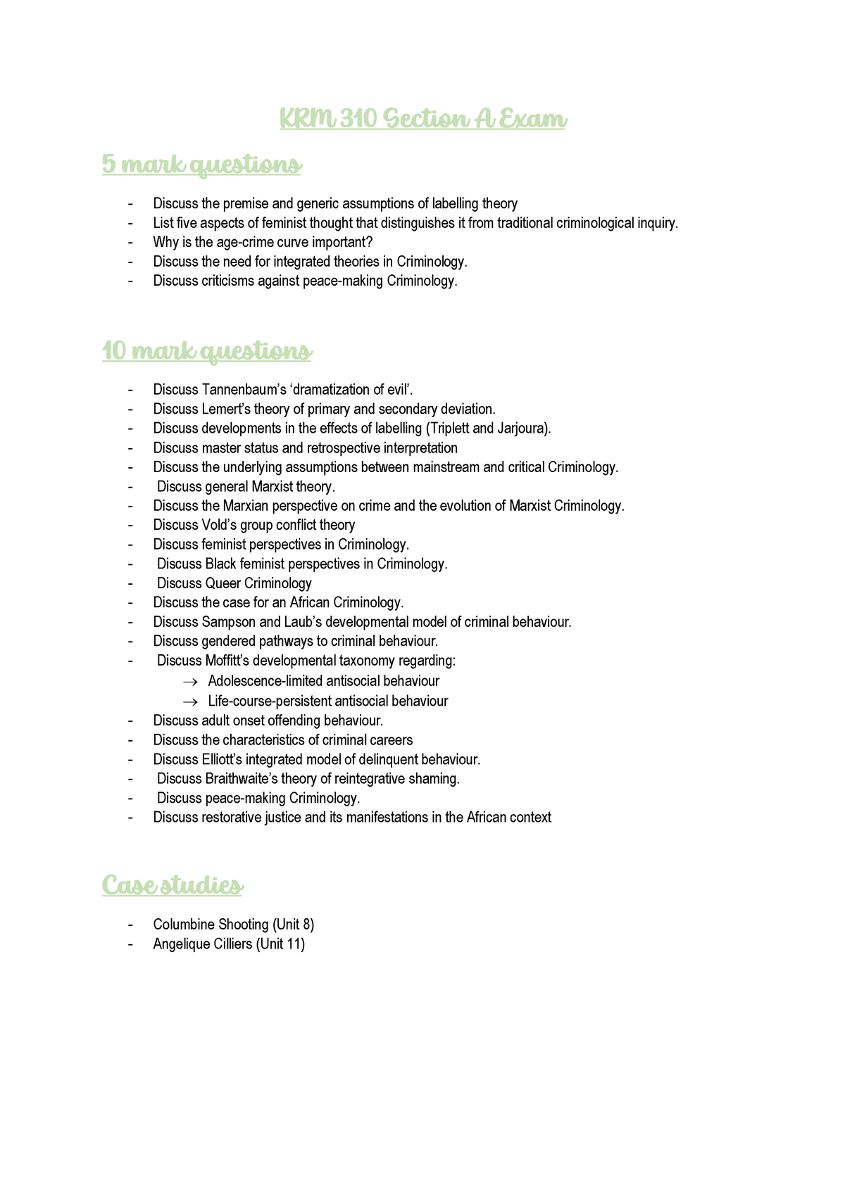 KRM 310 Section A Exam - KRM 310 Section A Exam 5 Mark Questions ...