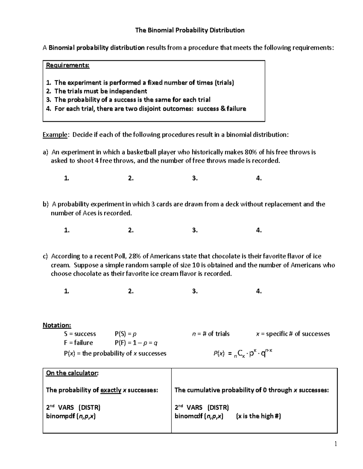 Section 6 2 the binomial probability distribution 1 the binomial