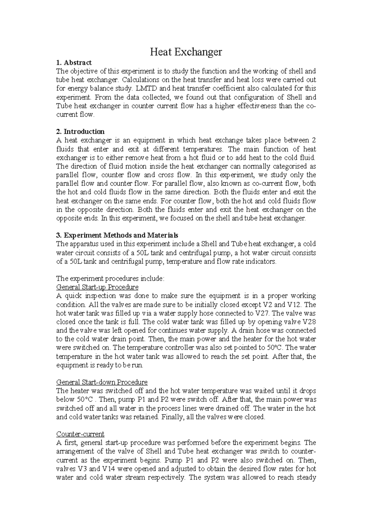 Heatexchangerlabreport compress Heat Exchanger 1. Abstract The objective of this experiment