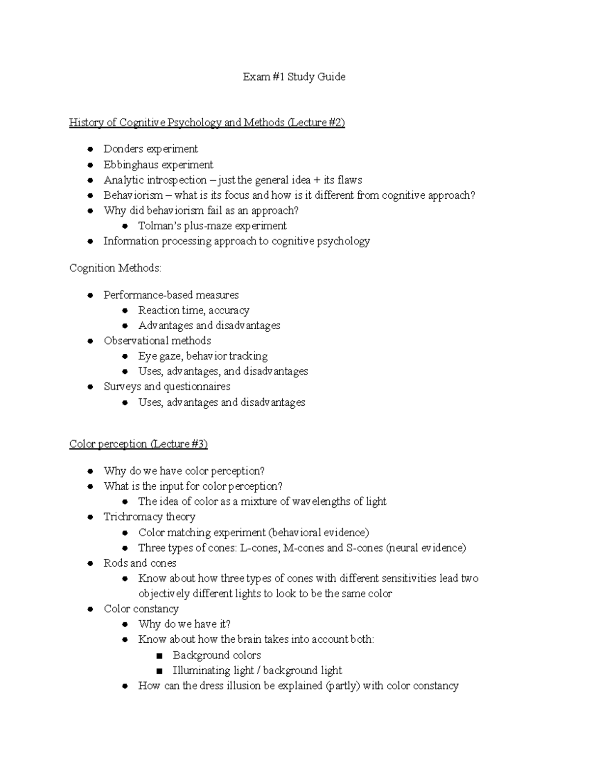 Cognitive Psychology Exam 1 study guide - Exam #1 Study Guide History ...