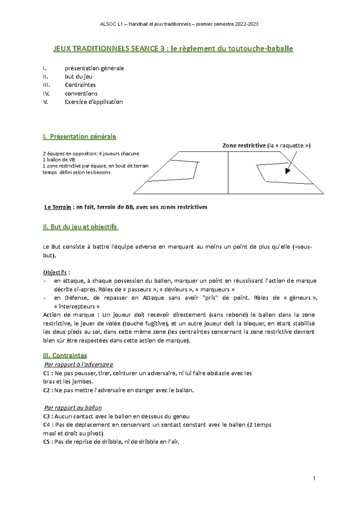 JEUX Traditionnels Seance 3 R Ã¨glement Du Toutouche Baballe - ALSOC L1 ...