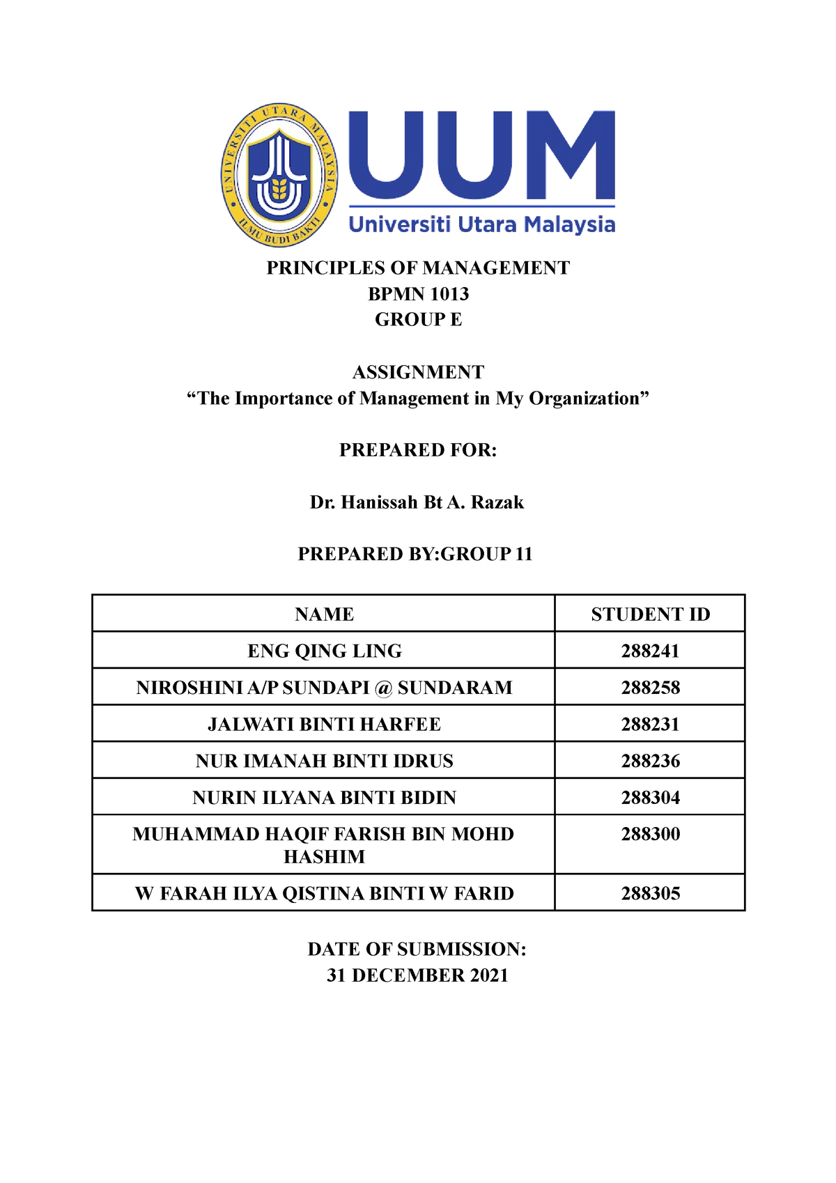 assignment principle of management uum