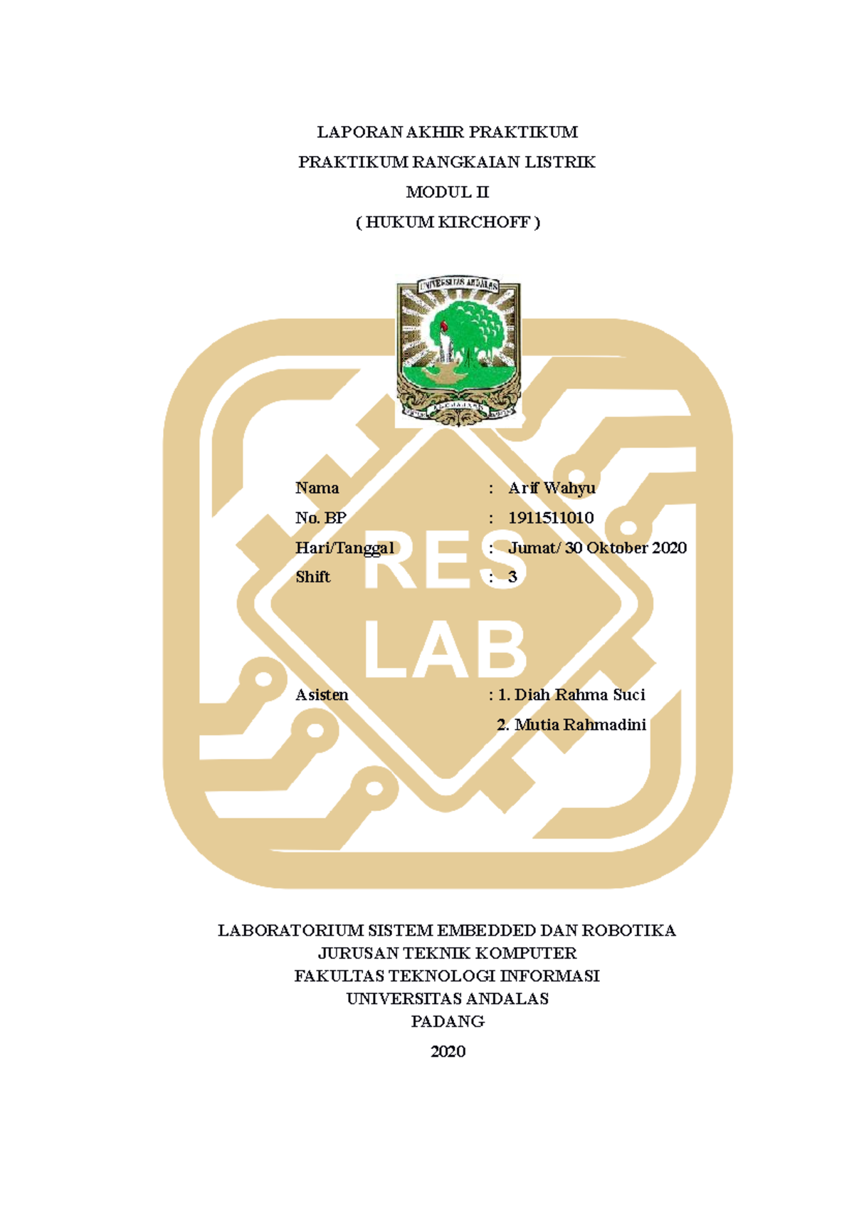 Laporan - Bahan Praktikum Rangkaian Listrik - LAPORAN AKHIR PRAKTIKUM ...