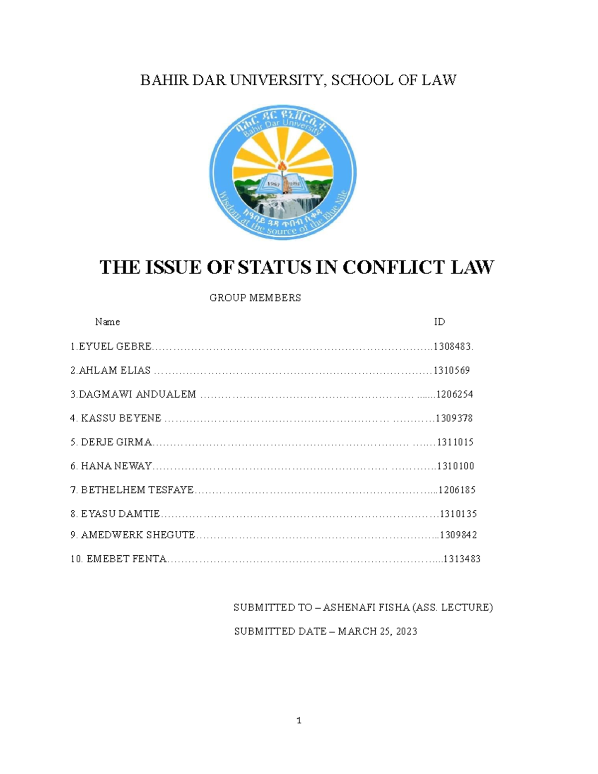 Conflict assignment - Summary Construction materials - BAHIR DAR ...