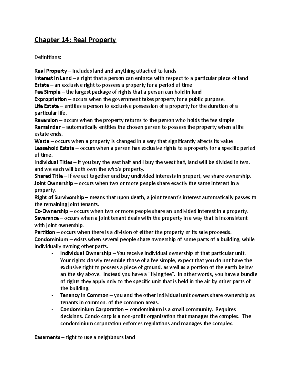 LEC 1 & 2 - LAW 603 - Lecture notes 1,2 - Chapter 14: Real Property ...