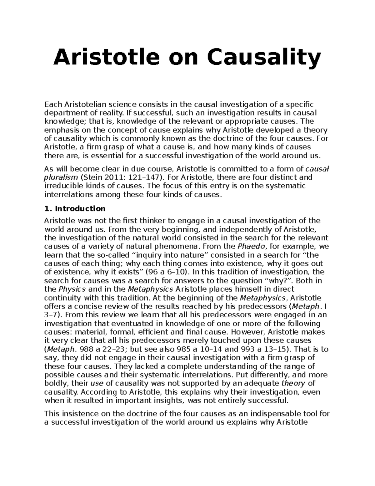 Lecture On Aristotle On Causality Aristotle On Causality Each Aristotelian Science Consists In 6624