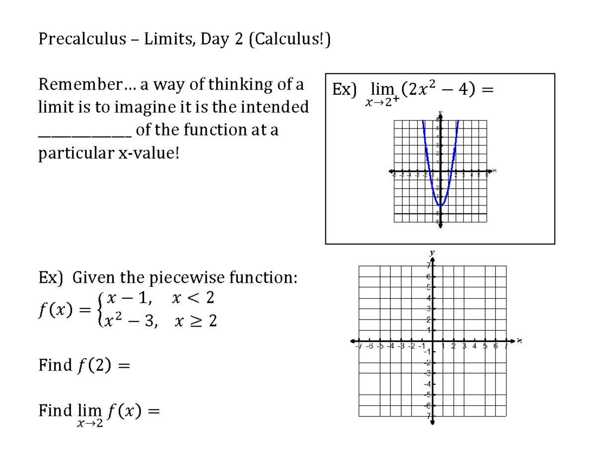 Notes+-+Calculus+Intro+-+limits,+day+2,+2022 - Precalculus – Limits ...
