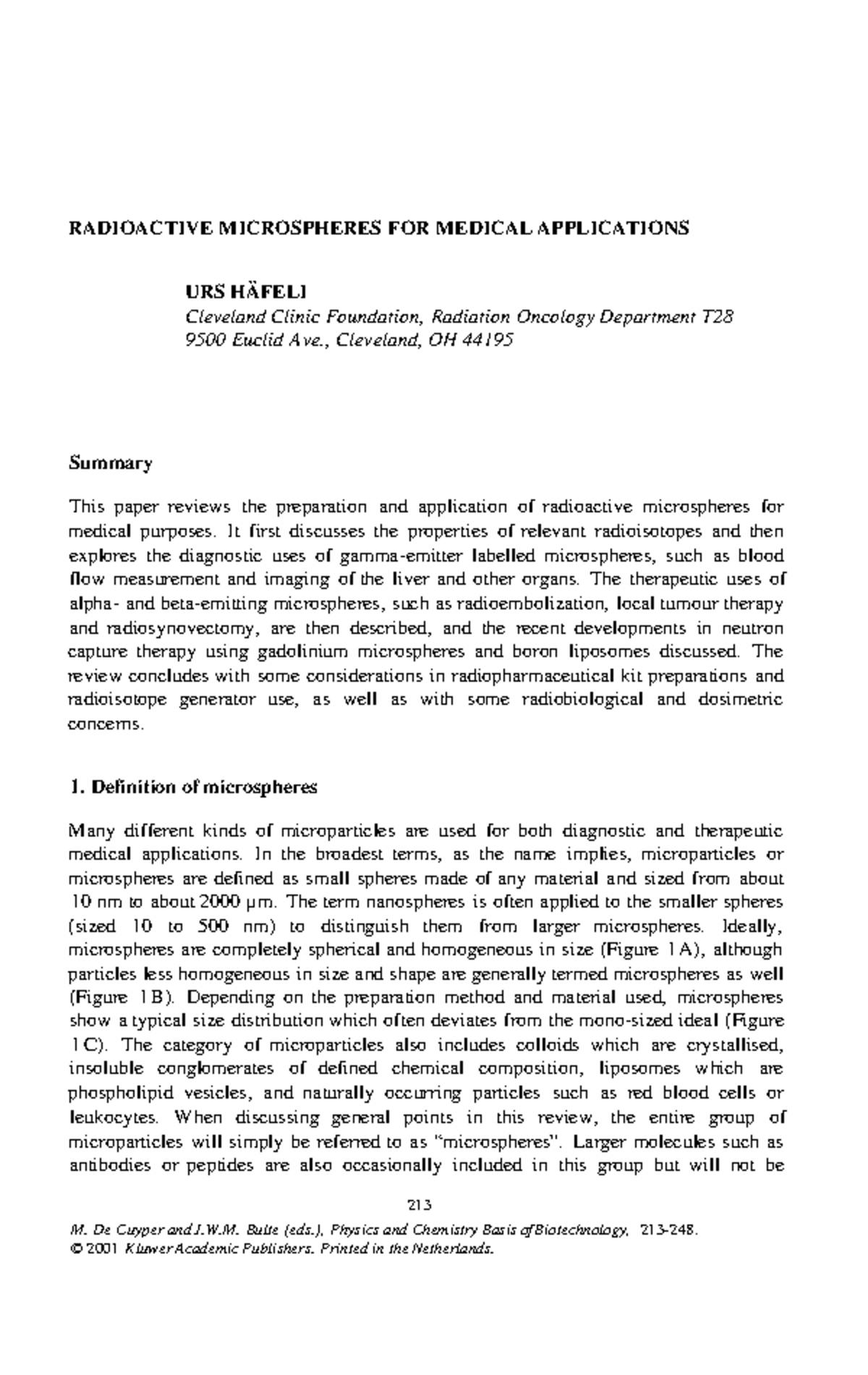 Radioactive Microspheres FOR Medical Applications RADIOACTIVE