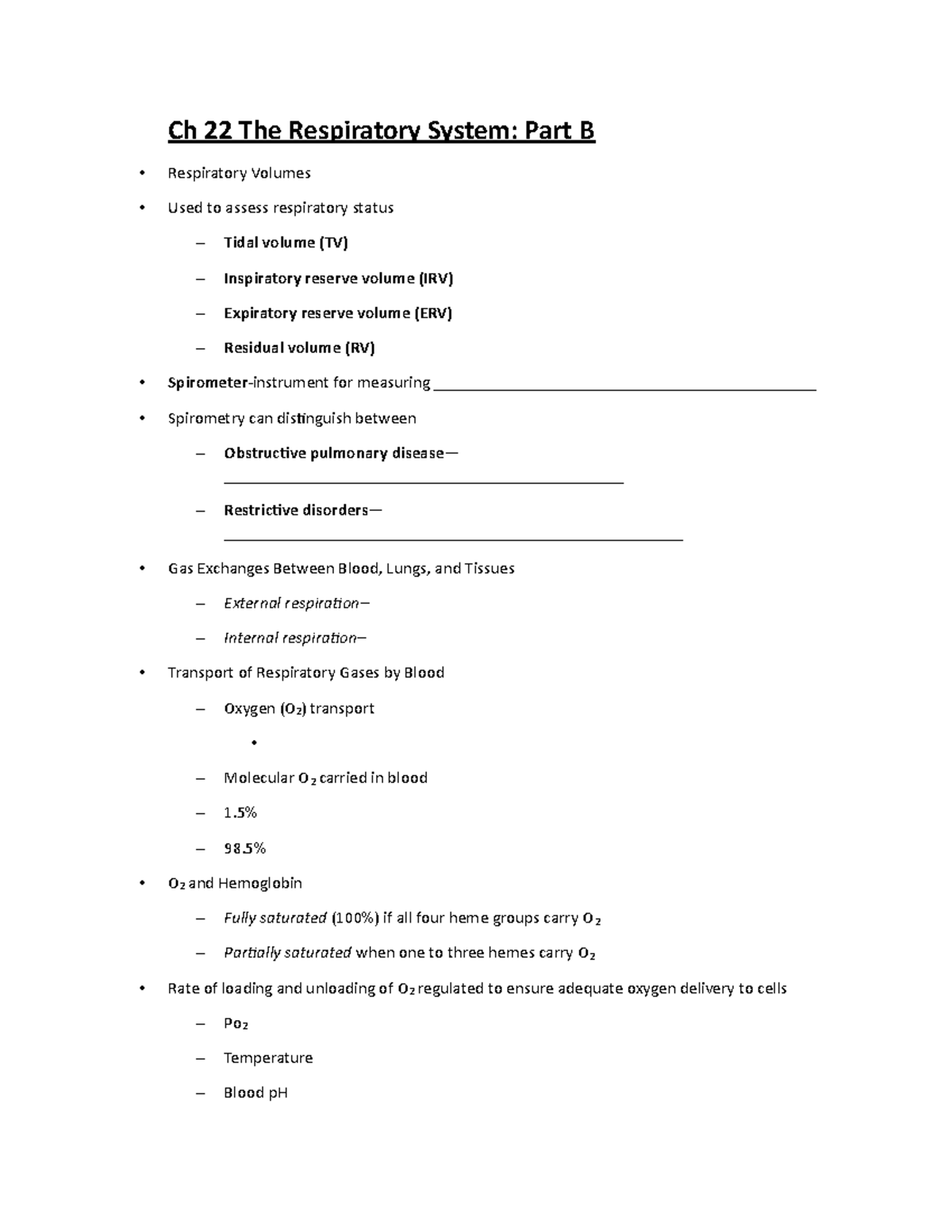 Respiratory Worksheet - Ch 22 The Respiratory System: Part B ...