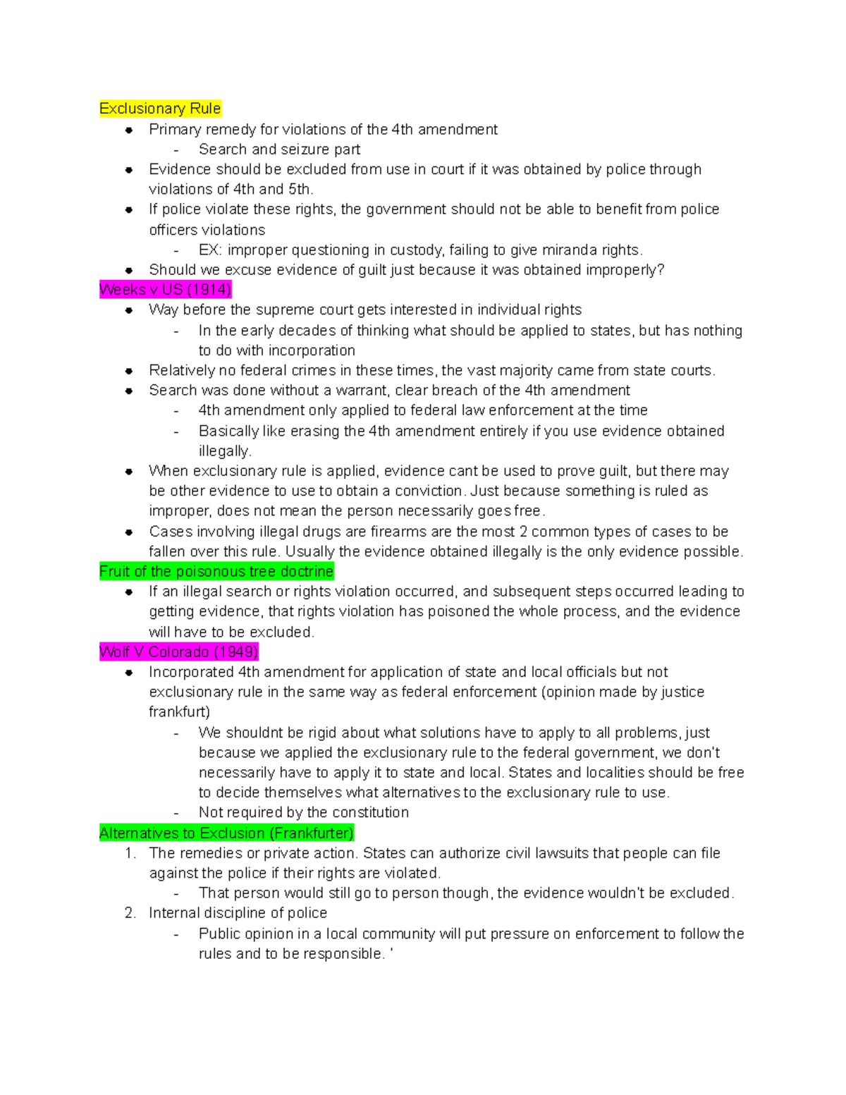 CJ Nov 1 Lecture RD - Exclusionary Rule Primary remedy for violations ...
