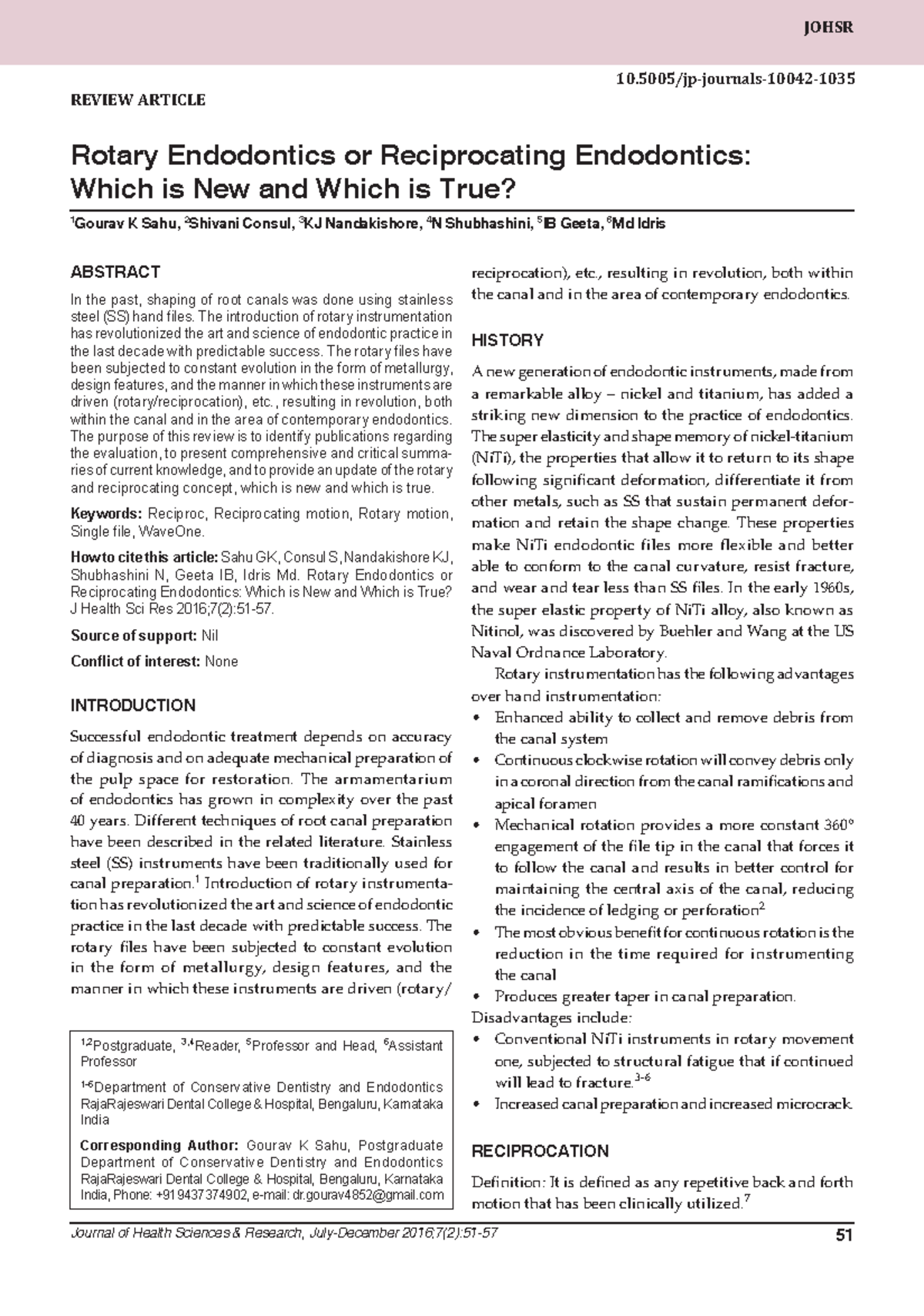 17. Rotary Endodontics or Reciprocating Endodontics Which is New and