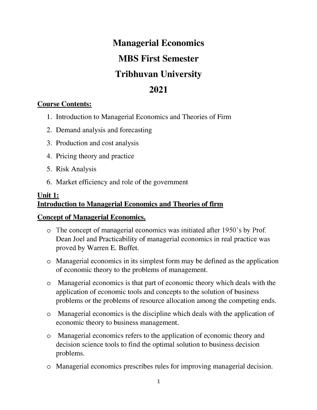 MBS Unit 1 - Unit 1 Introduction To Business Environment - Managerial ...