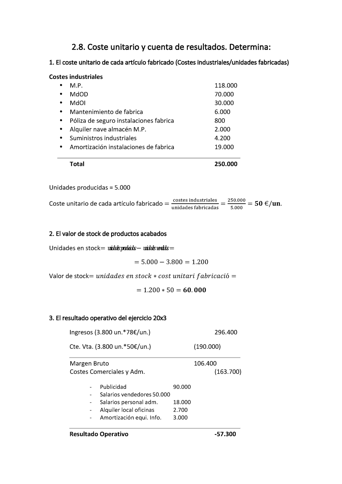 Exercici 28 Coste Unitario Y Cuenta De Resultados 2 Coste Unitario Y Cuenta De Resultados 4986