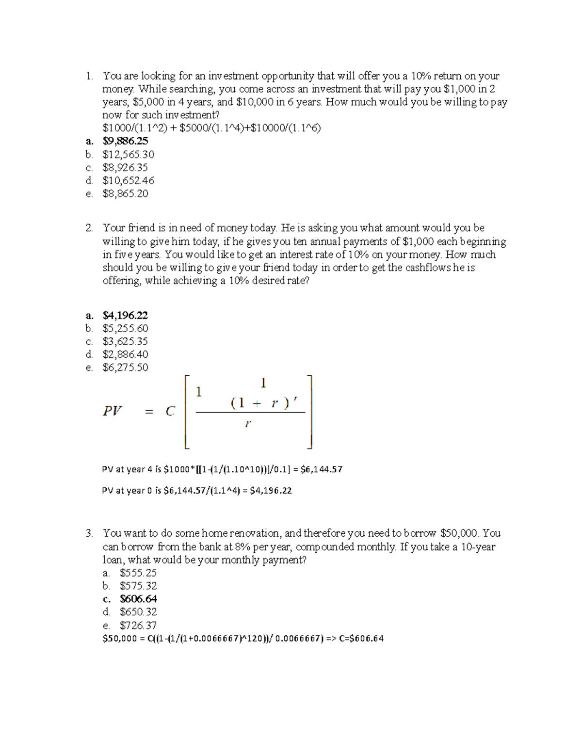 Quiz 2 Solution QUIZ Answers You are looking for an investment