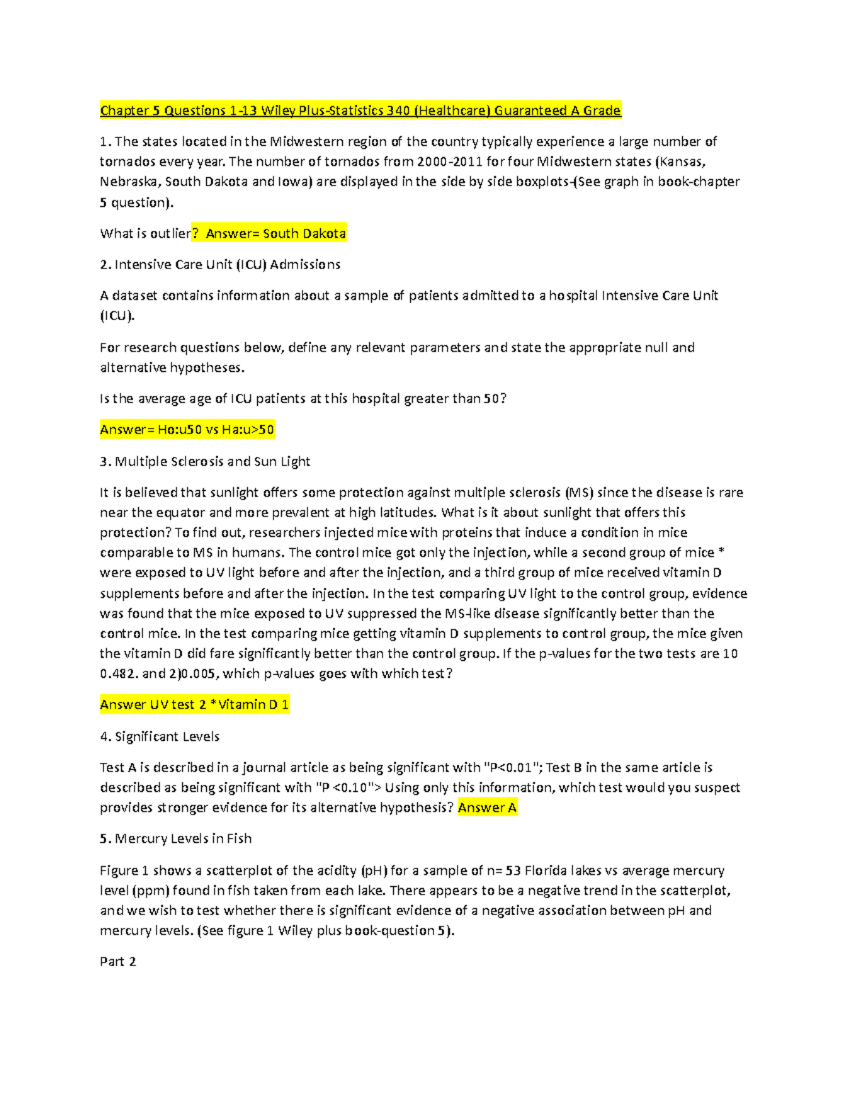 Chapter 5 Healthcare Statistics' Chapter 5 Wiley Plus - Chapter 5 ...