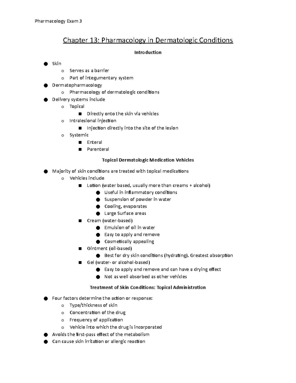 Pharmacology Exam 3 Notes - Chapter 13: Pharmacology In Dermatologic ...