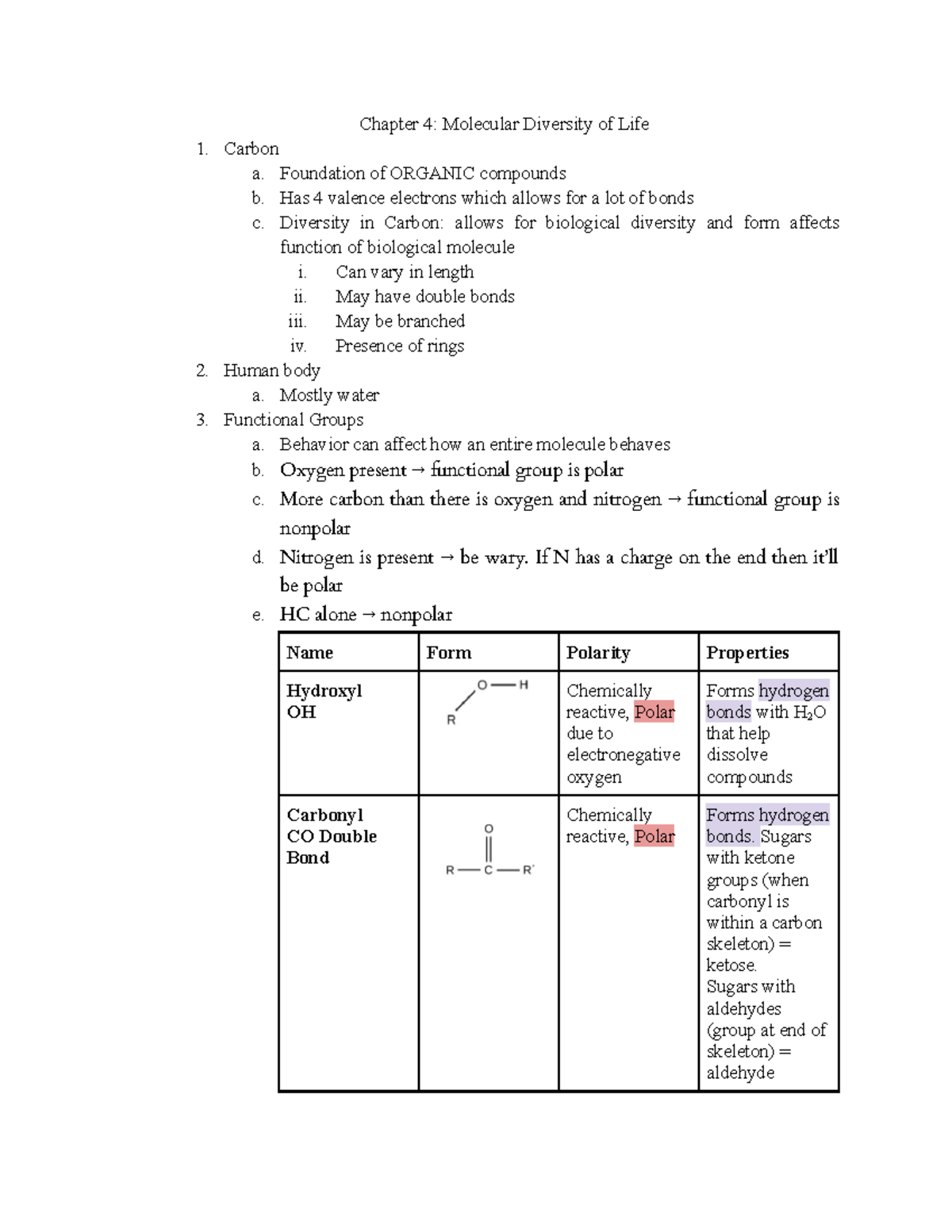 Chapter 4 Molecular Diversity Of Life - BIO100 - Hunter College - Studocu