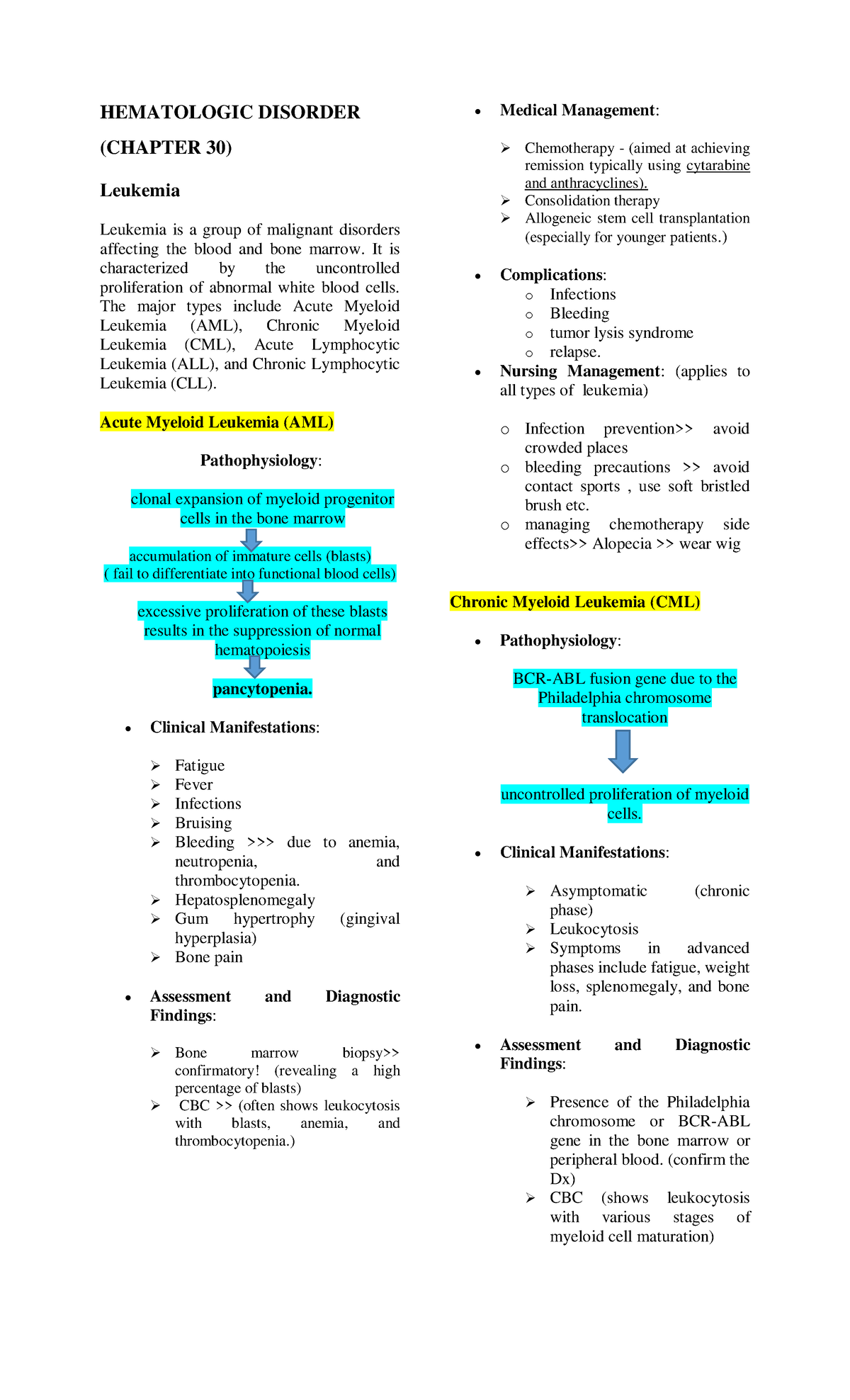 Hematologic- Disorder-notes - HEMATOLOGIC DISORDER (CHAPTER 30 ...