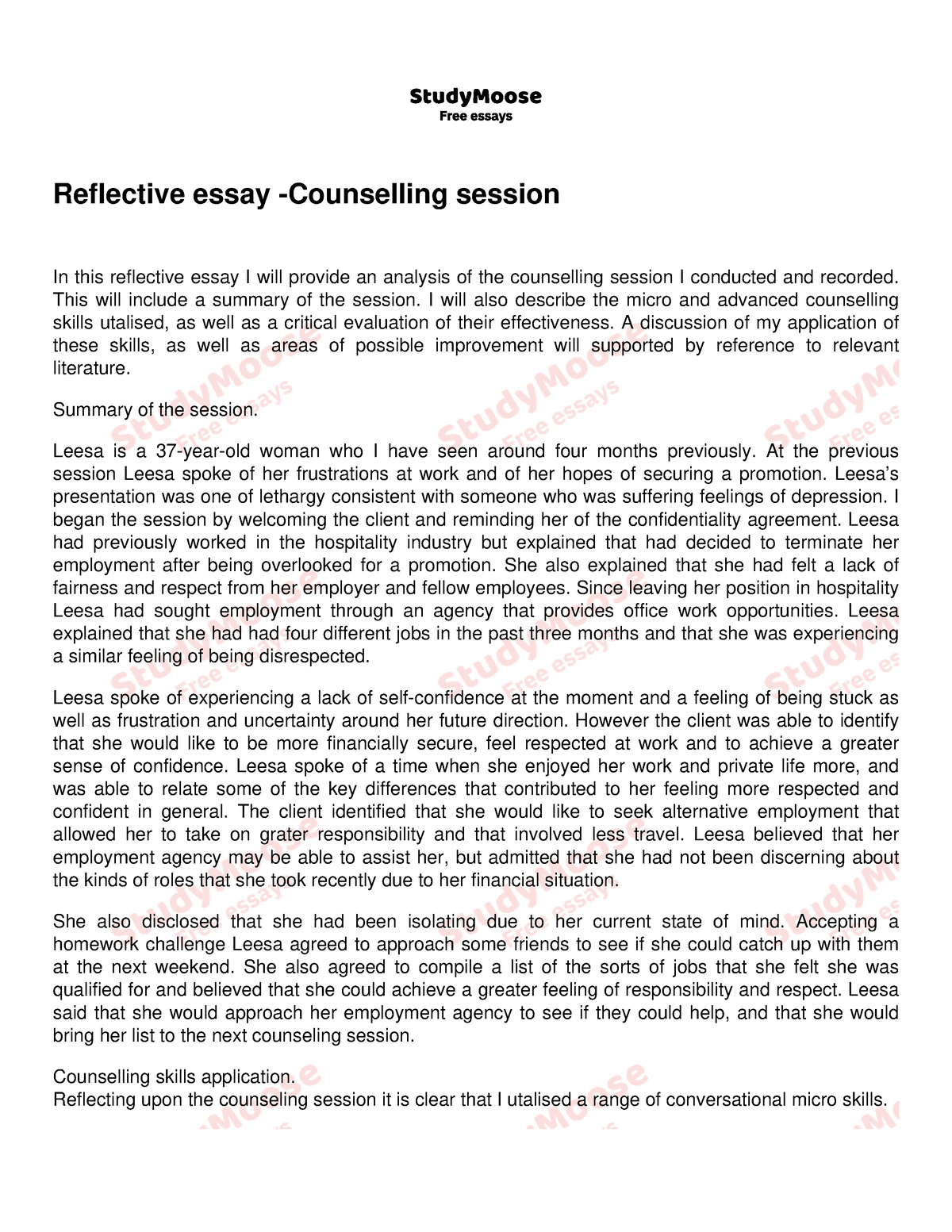 reflective essay about counseling