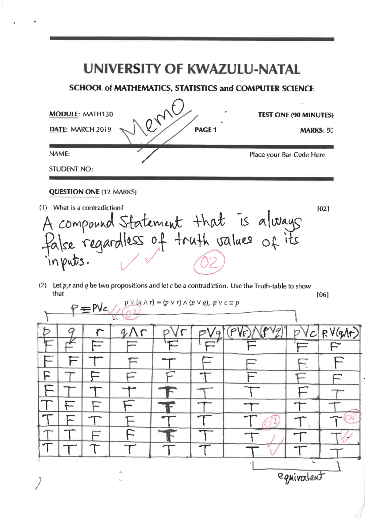 MATH130 2019 Sem 1 Test 1 solutions - MATH130 - Studocu