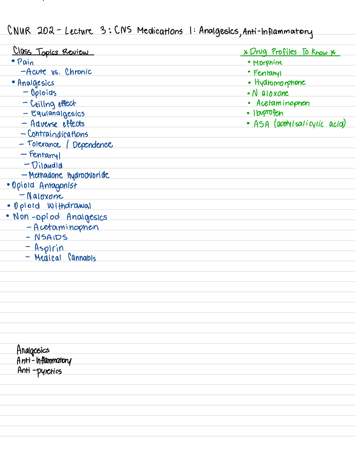 CNUR 202 Lecture 3 Analgesics - CNUR 202 - Studocu