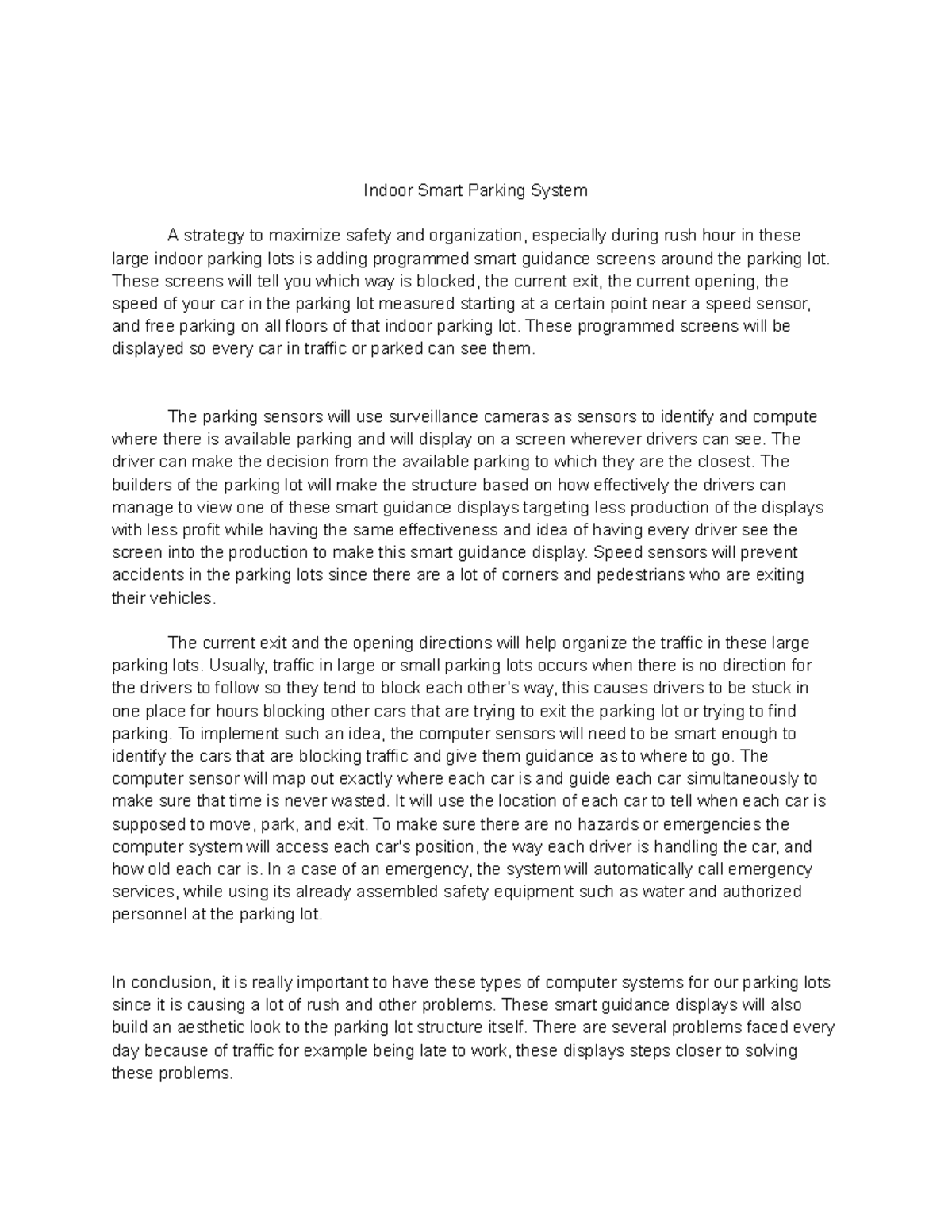 Indoor Smart Parking System Essay - Indoor Smart Parking System A ...