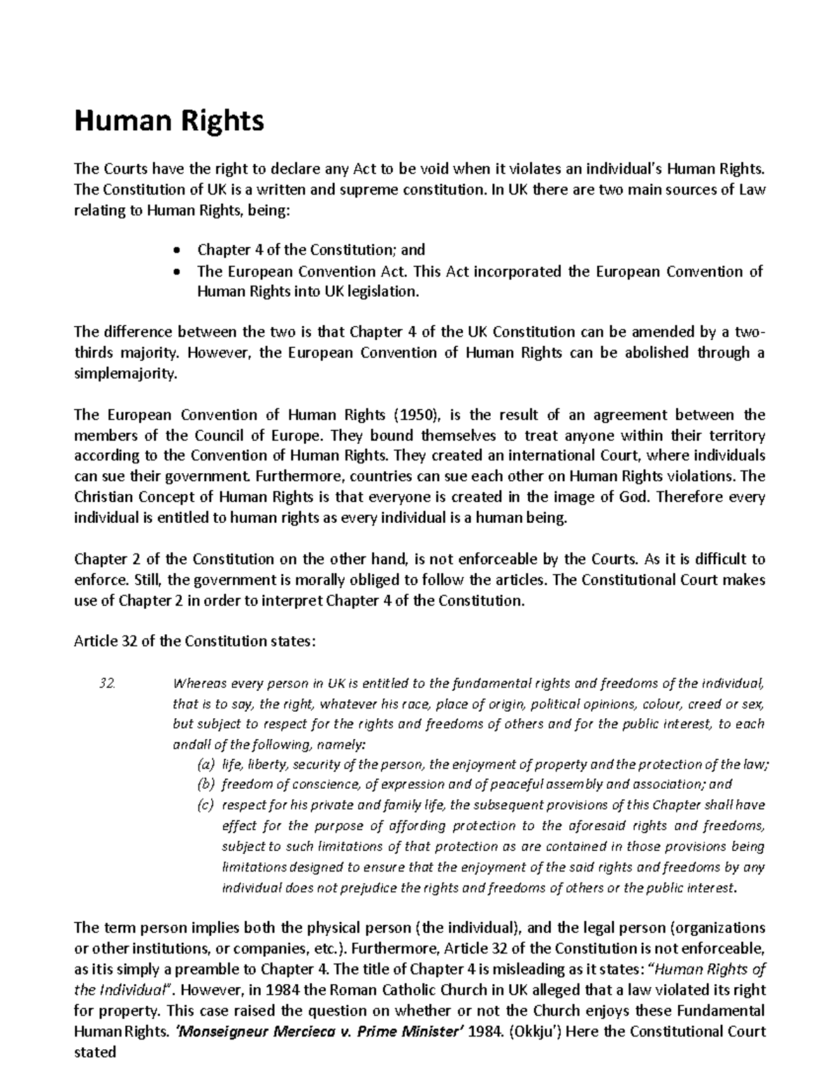 Human Rights Law LLB 1st Year notes Human Rights The Courts have