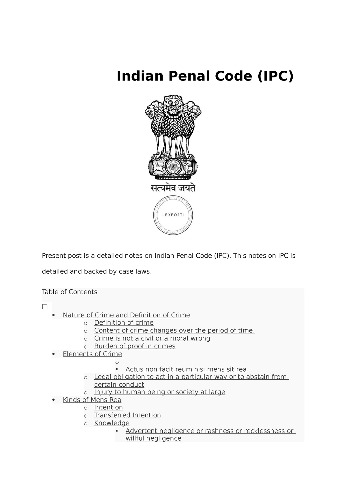 IPC Notes - Good - Indian Penal Code (IPC) Present Post Is A Detailed ...