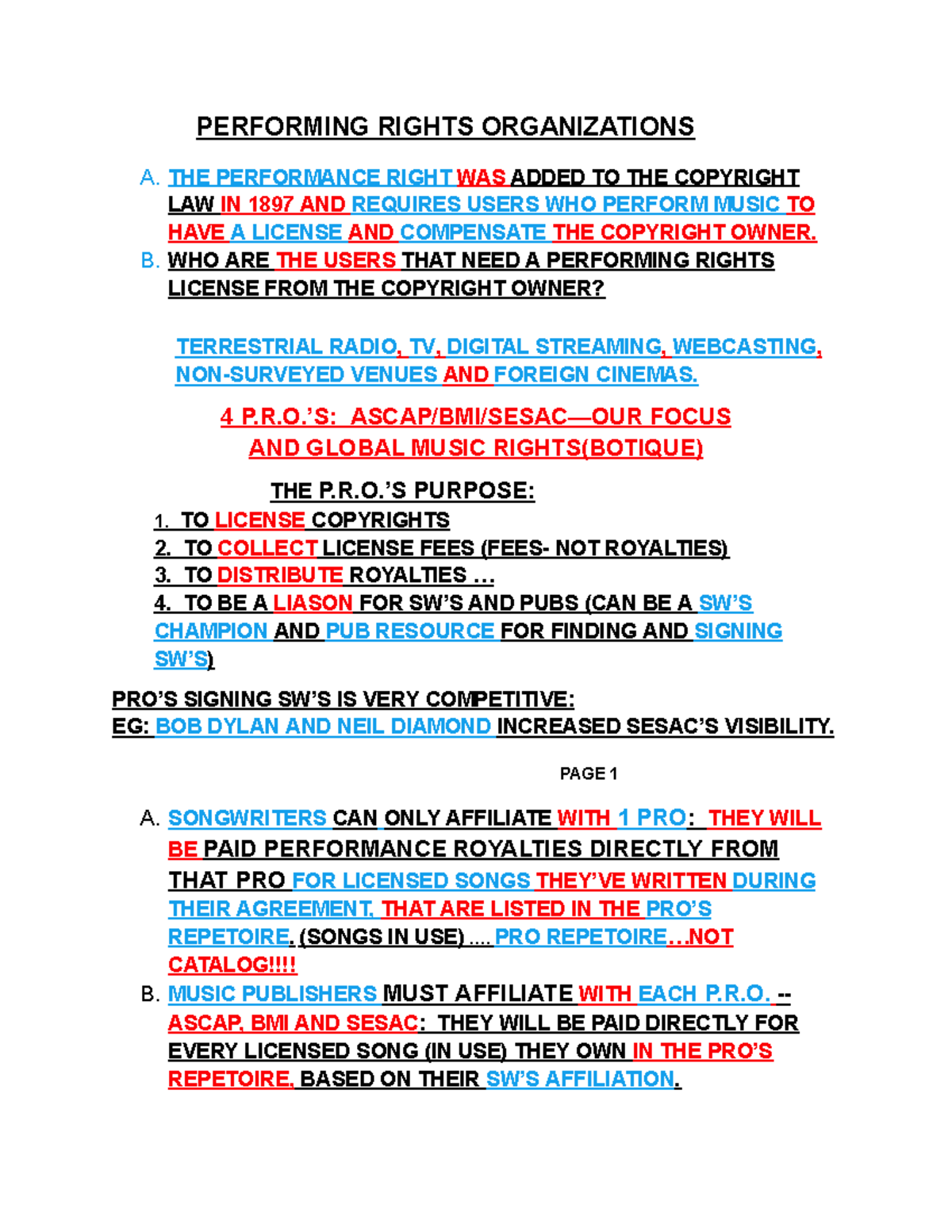 PUB Final - PERFORMING RIGHTS ORGANIZATIONS A. THE PERFORMANCE RIGHT ...