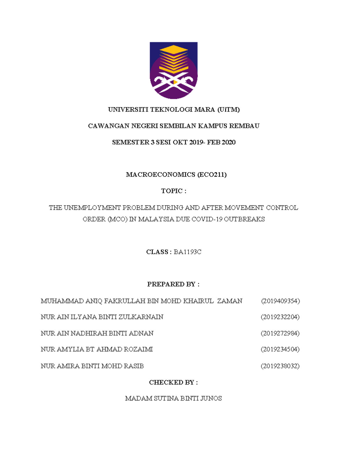 Eco211 Group Written Report Sem3 Ba119 Universiti Teknologi Mara