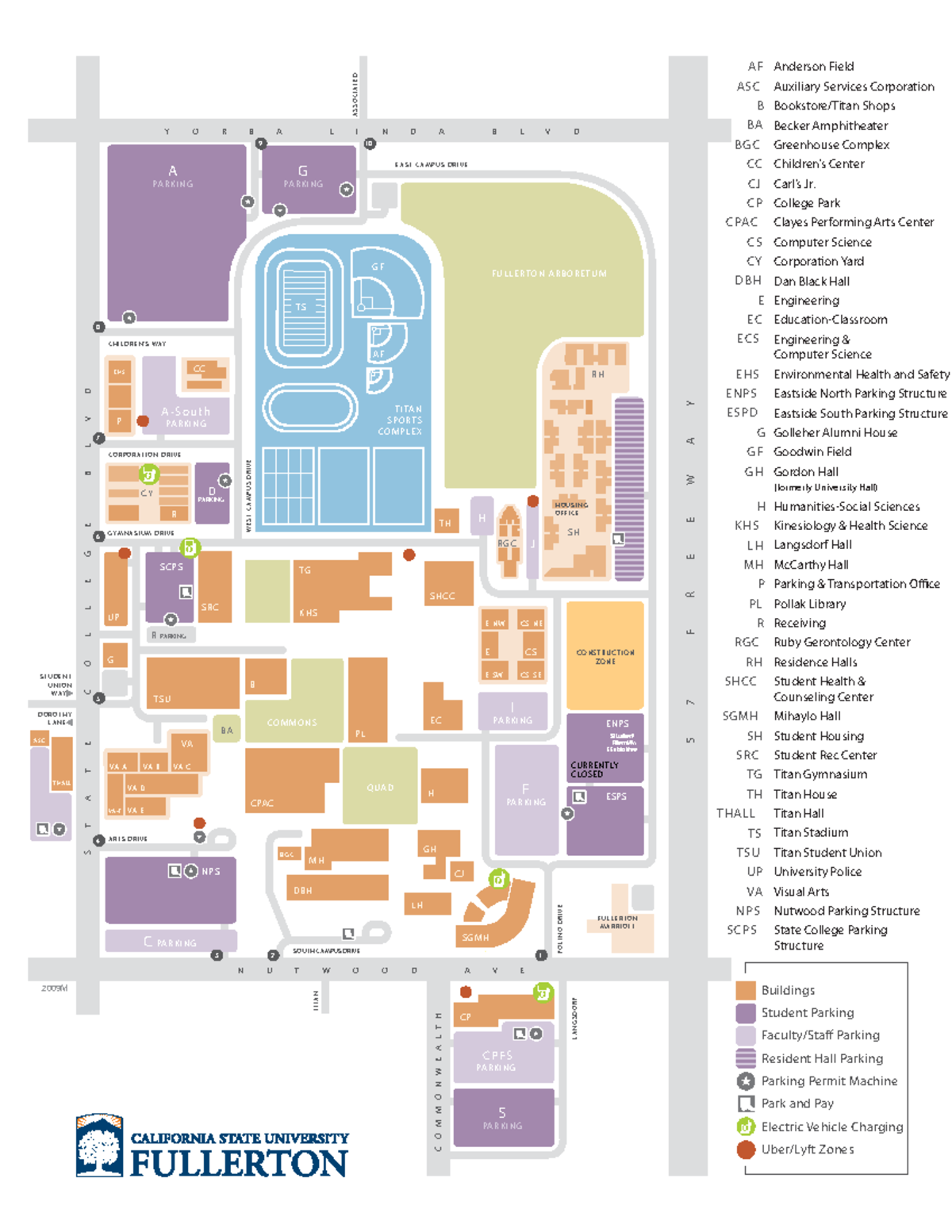 CSUF Map with Parking Office - CP DBH MH CPAC TSU NPS SCPS R PARKING PL ...