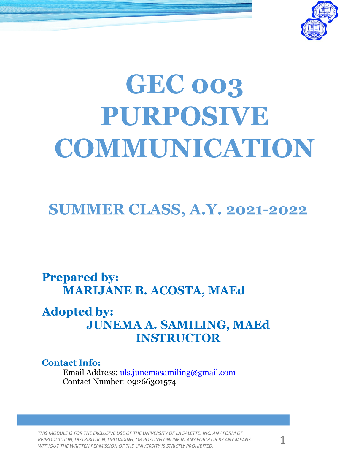 Module 3 GEC 003 Purposive Communication - SUMMER CLASS, A. 2021 ...