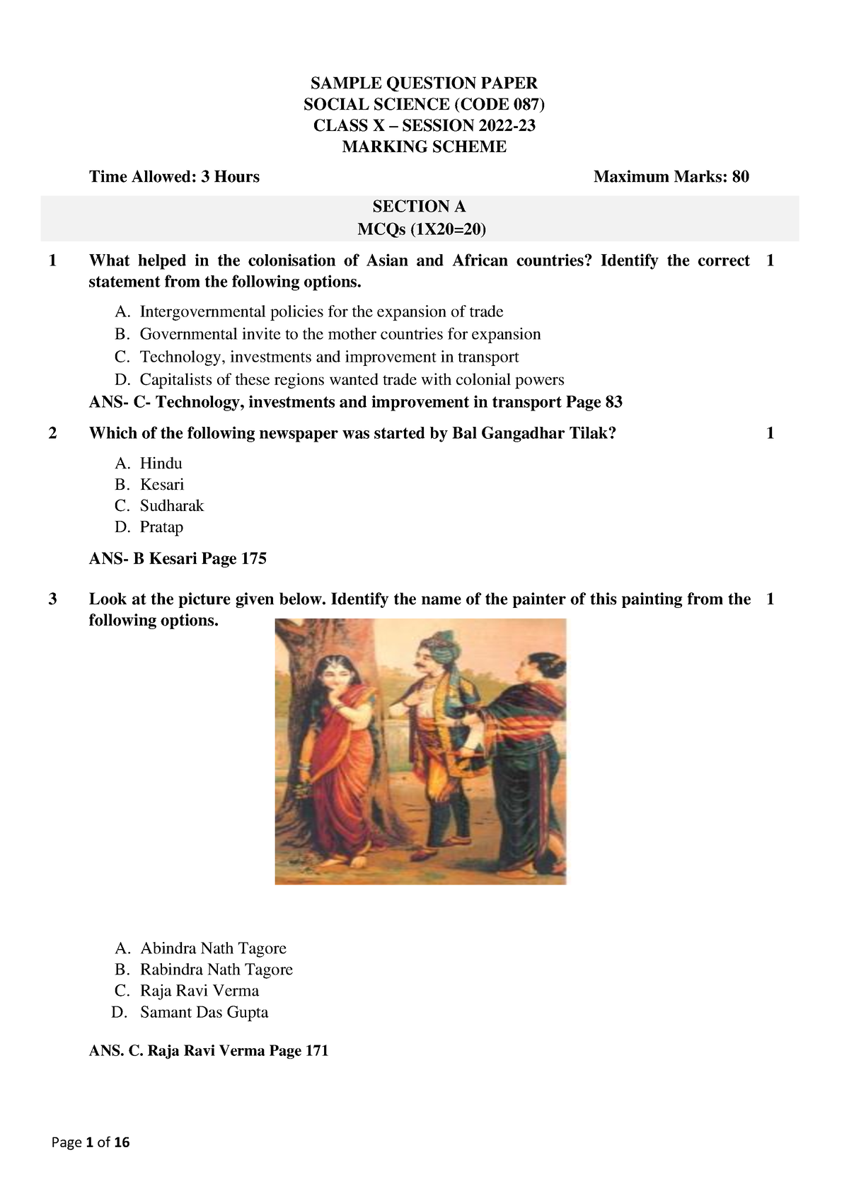 Social Science-MS - SAMPLE QUESTION PAPER SOCIAL SCIENCE (CODE 087 ...