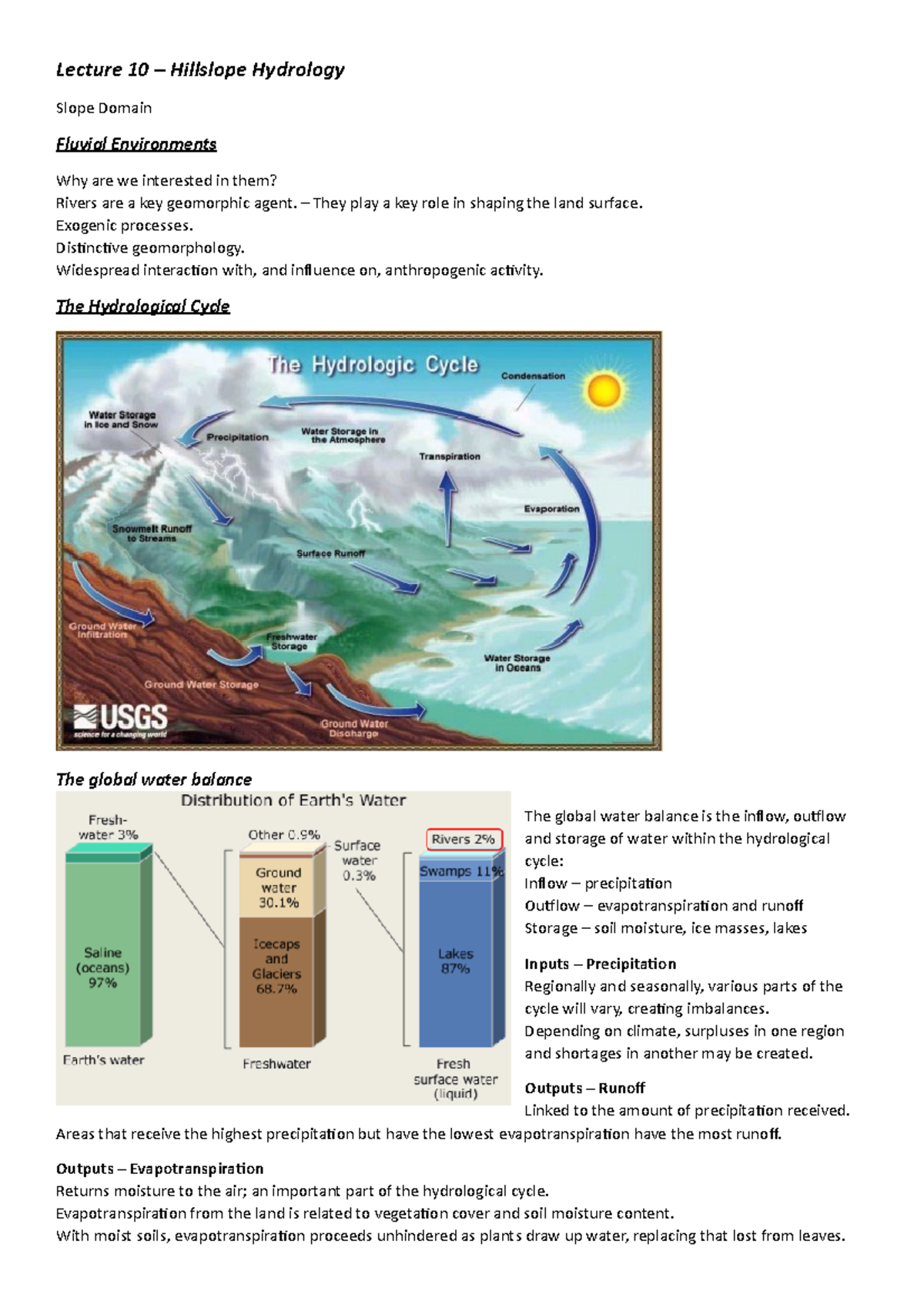 Lecture 10 - hillslope hydrology - Lecture 10 – Hillslope Hydrology ...