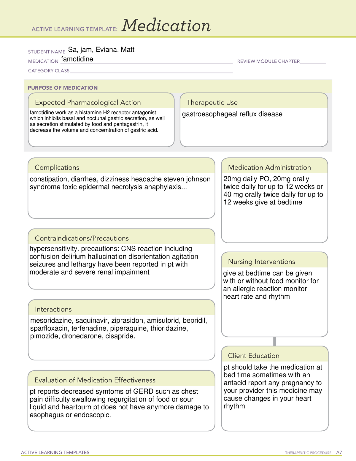 Famotidine revise ACTIVE LEARNING TEMPLATES THERAPEUTIC PROCEDURE A