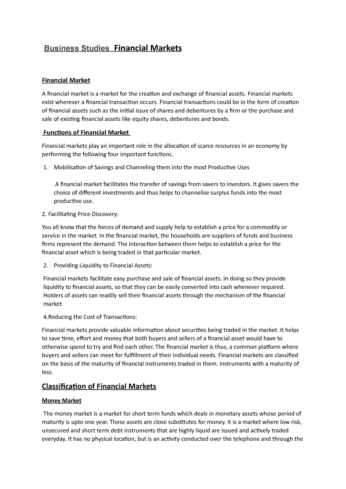 Business Studies Financial Markets - Business Studies Financial Markets ...