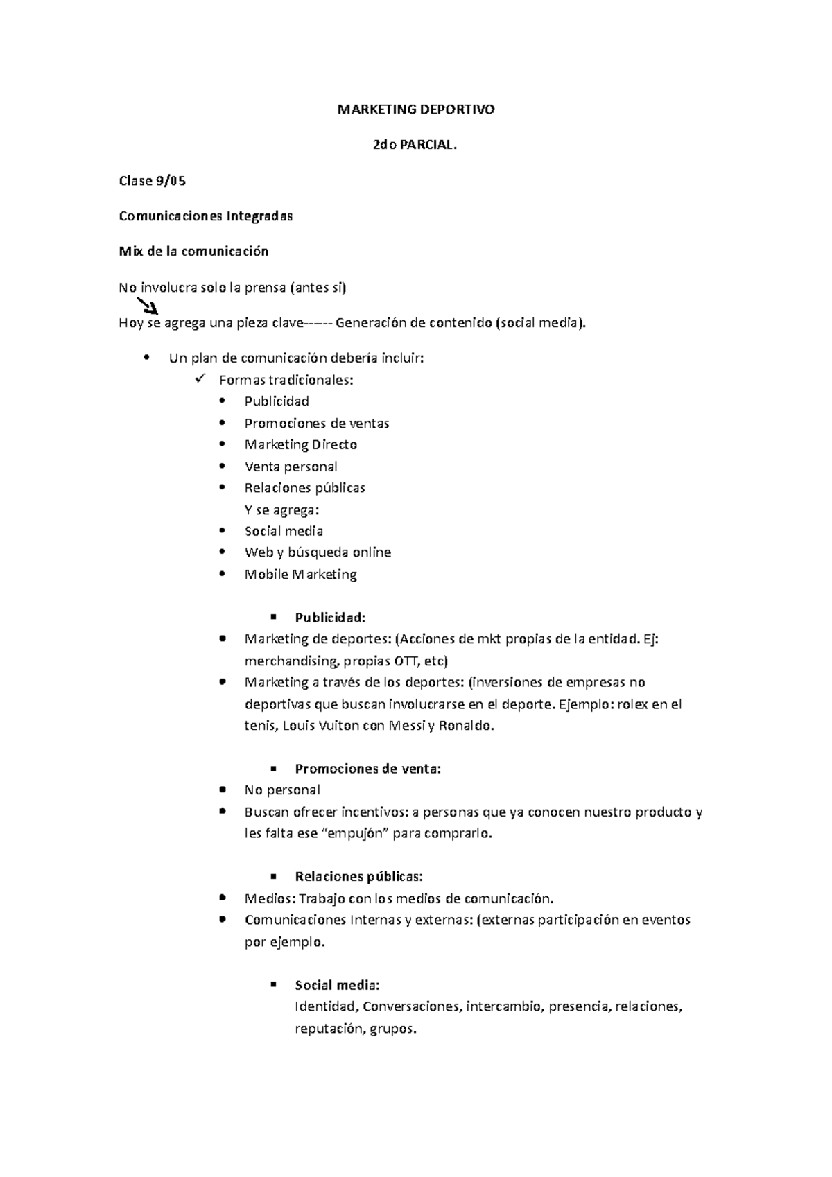 Marketing Deportivo parcial 2 - MARKETING DEPORTIVO 2do PARCIAL. Clase ...