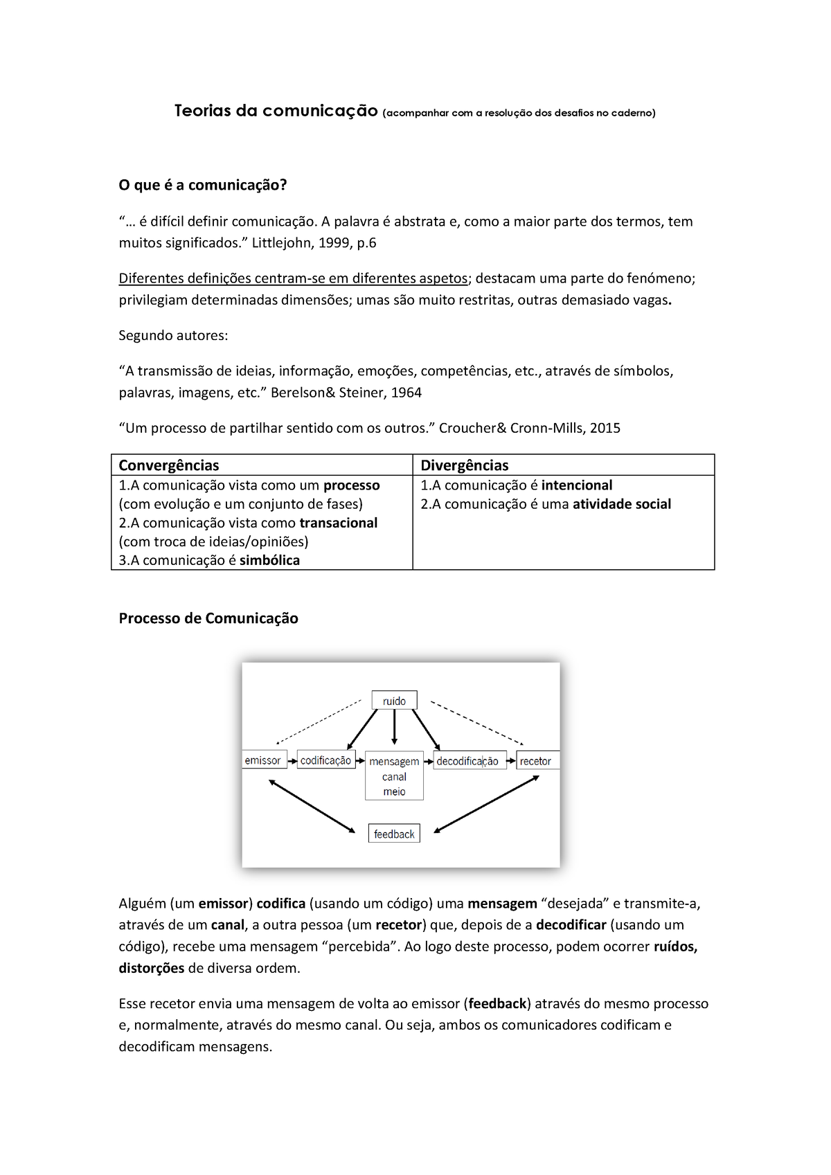 Resumos Teorias Da Comunicação Teorias Da Comunicação Acompanhar Com A Resolução Dos Desafios 8907