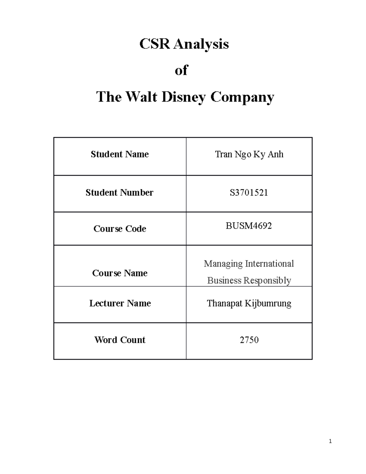 S3701521-A2-CSR analysis of Disney - CSR Analysis of The Walt Disney ...