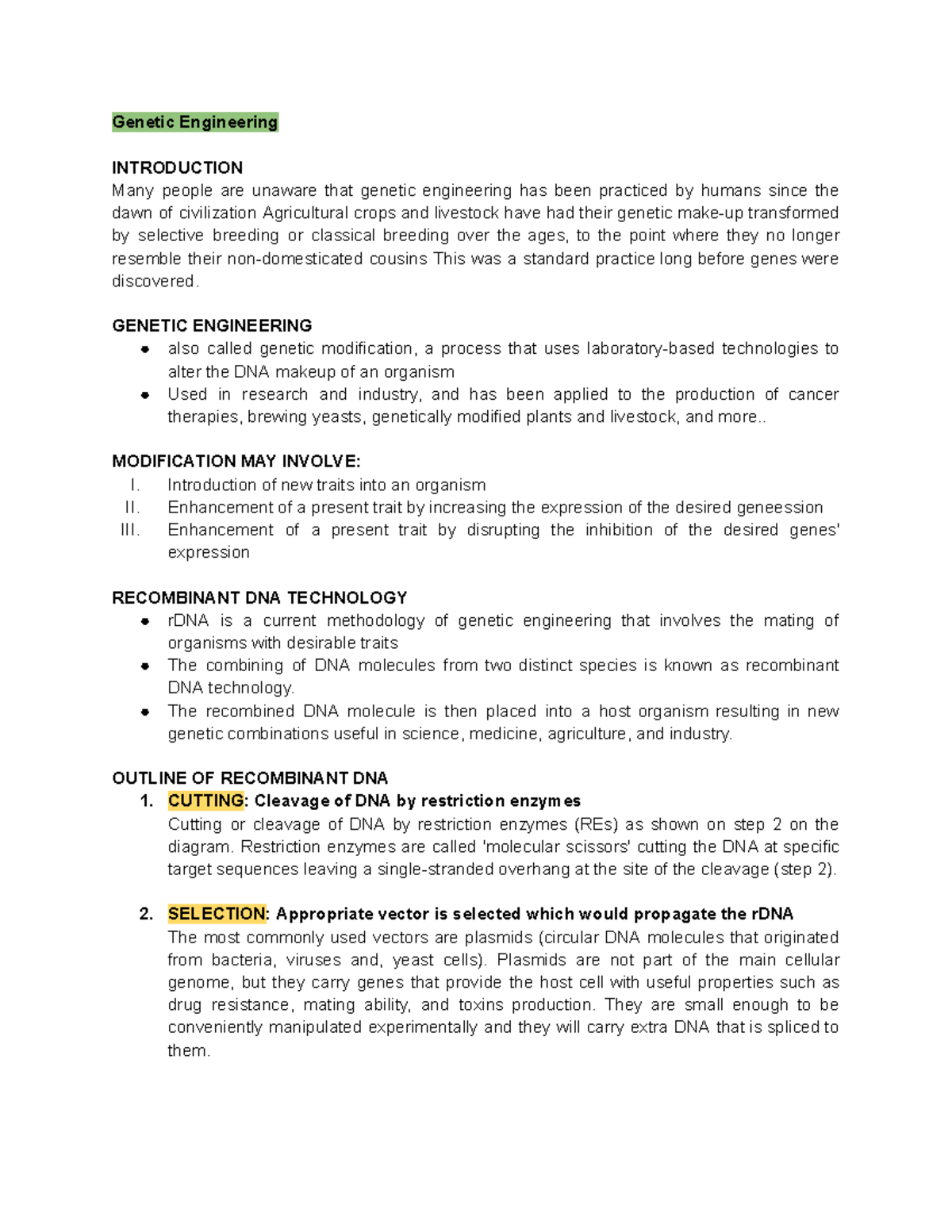General Biology Notes - Genetic Engineering INTRODUCTION Many people ...