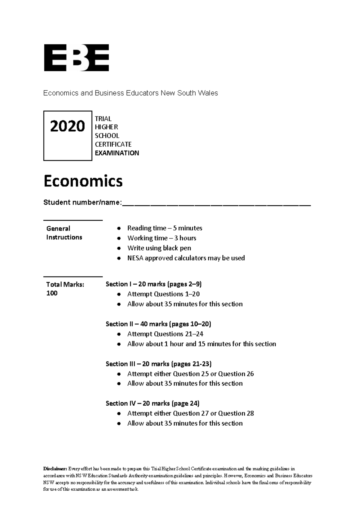 5 2020 EBE Trial HSC Exam - Economics - Economics and Business ...