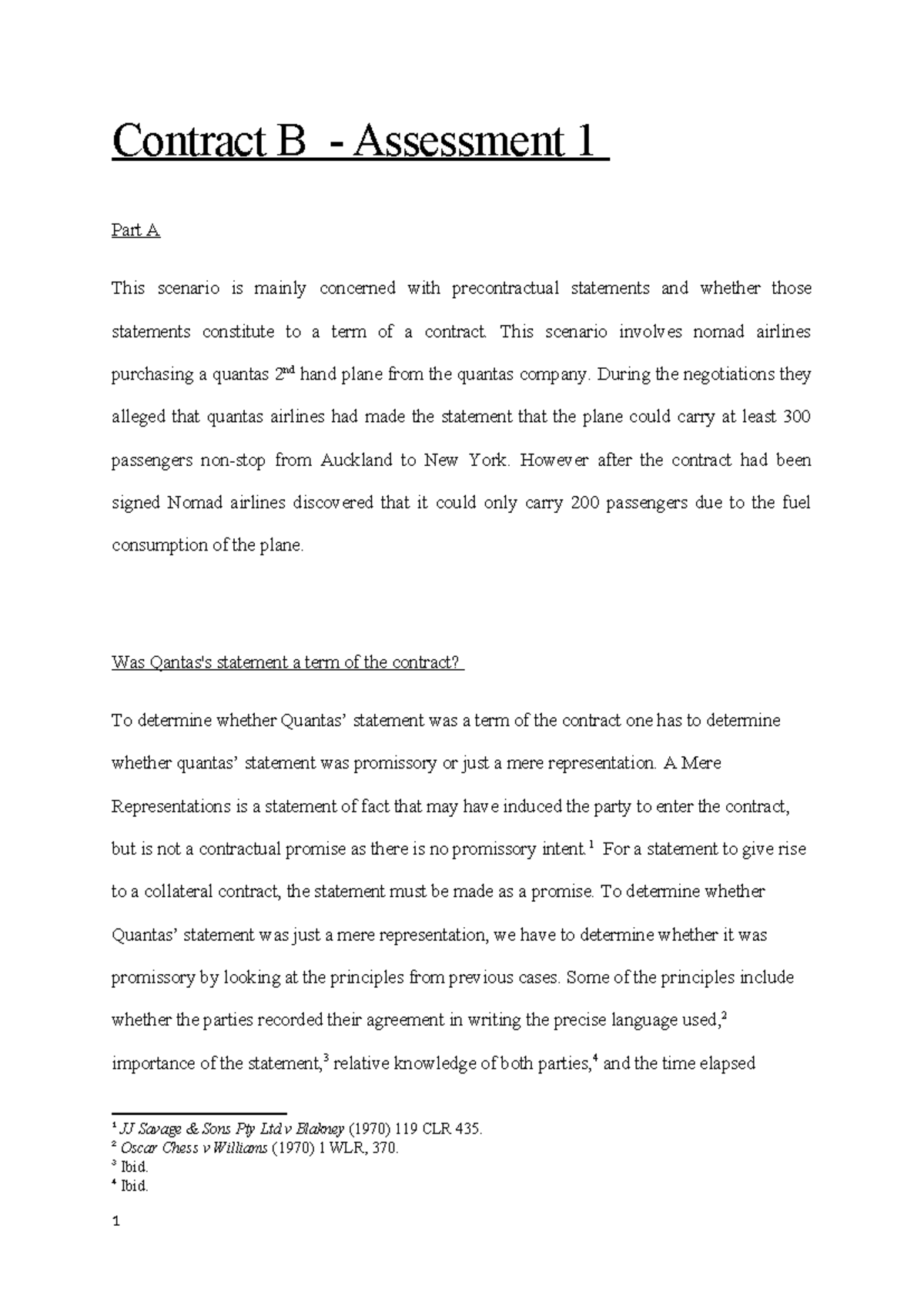 Contract B - assessment draft - Contract B - Assessment 1 Part A This ...