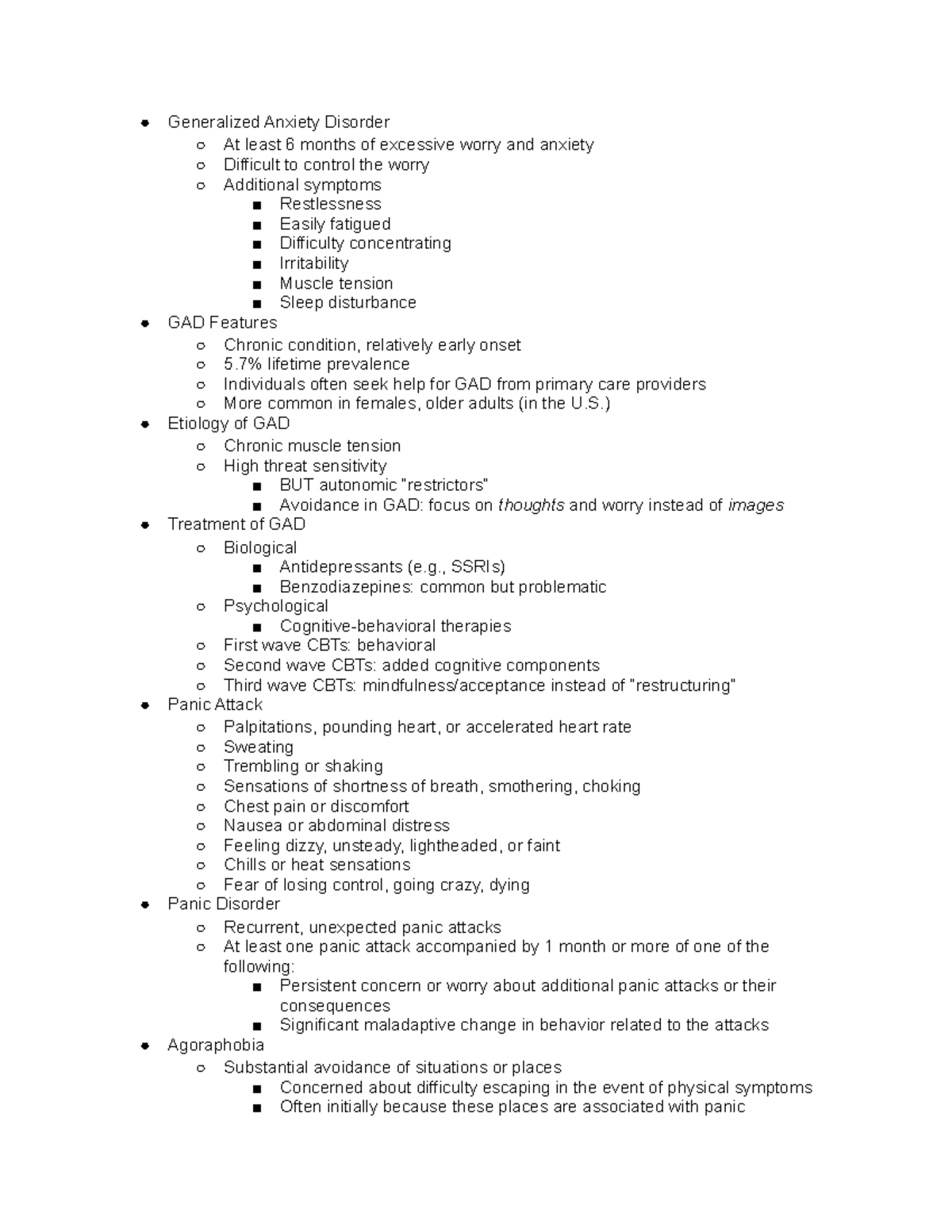 GAD and Panic Agoraphobia - Generalized Anxiety Disorder At least 6 ...